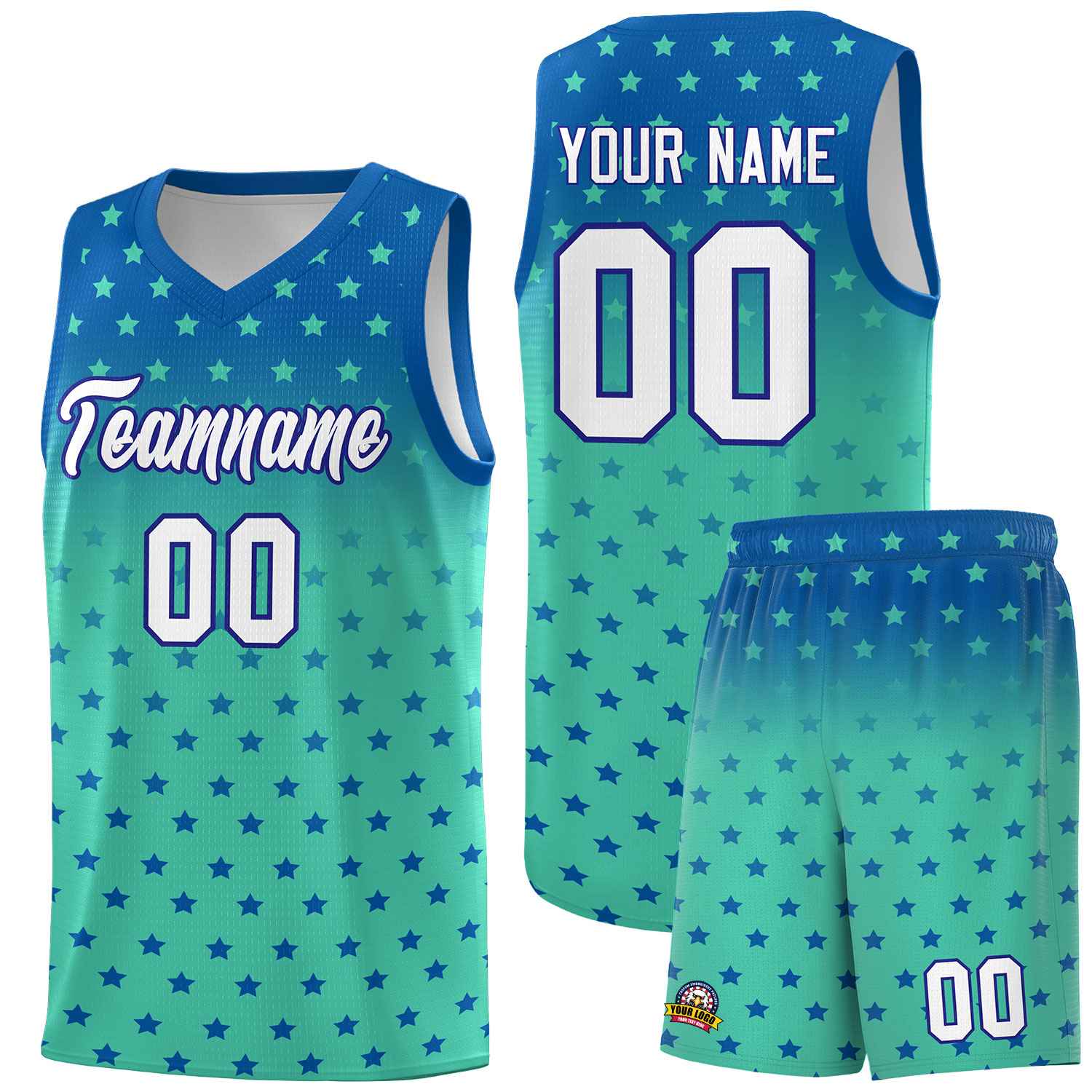 Custom Royal Bright Green Gradient Start Pattern Basketball Jersey Sets