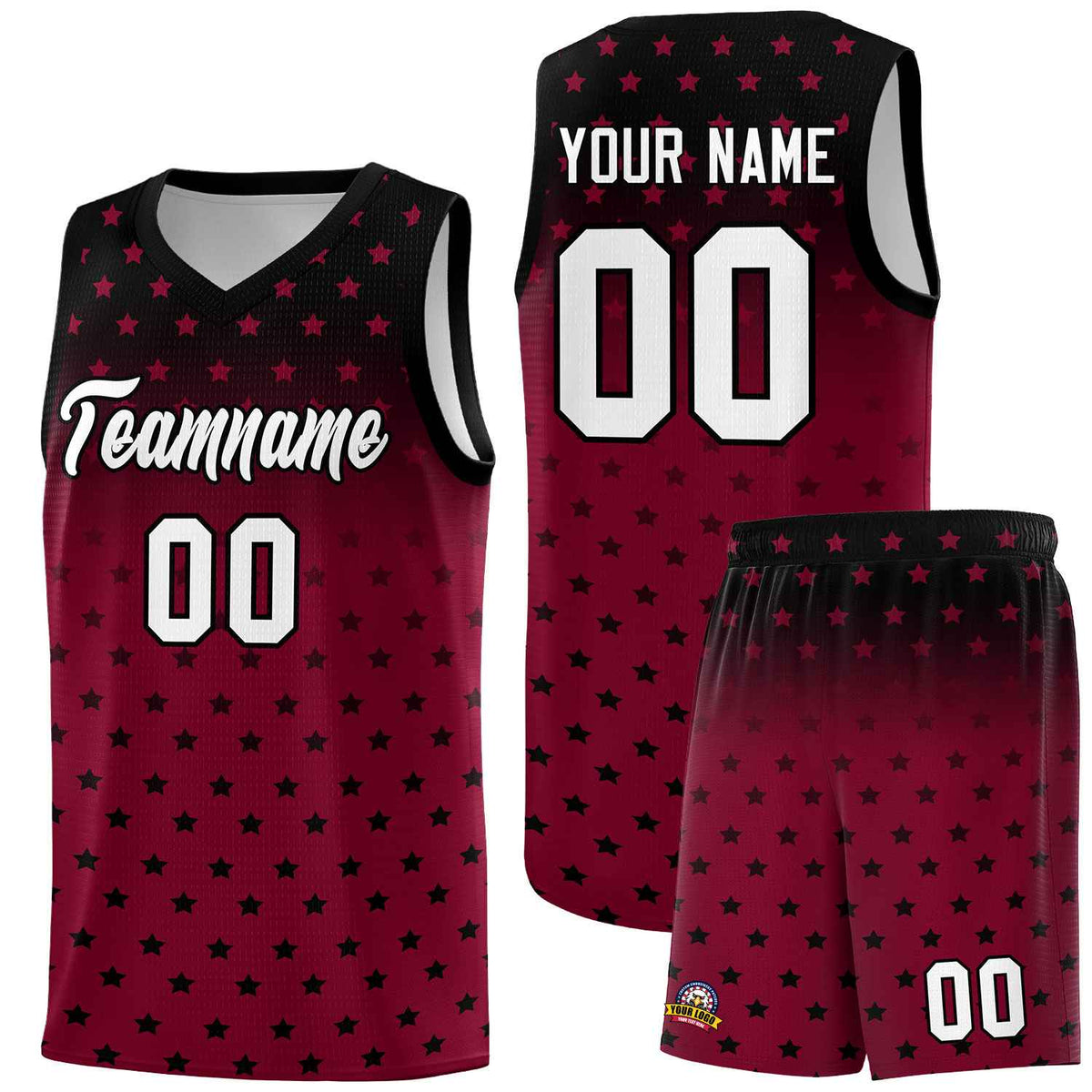 Custom Black Crimson Gradient Start Pattern Basketball Jersey Sets