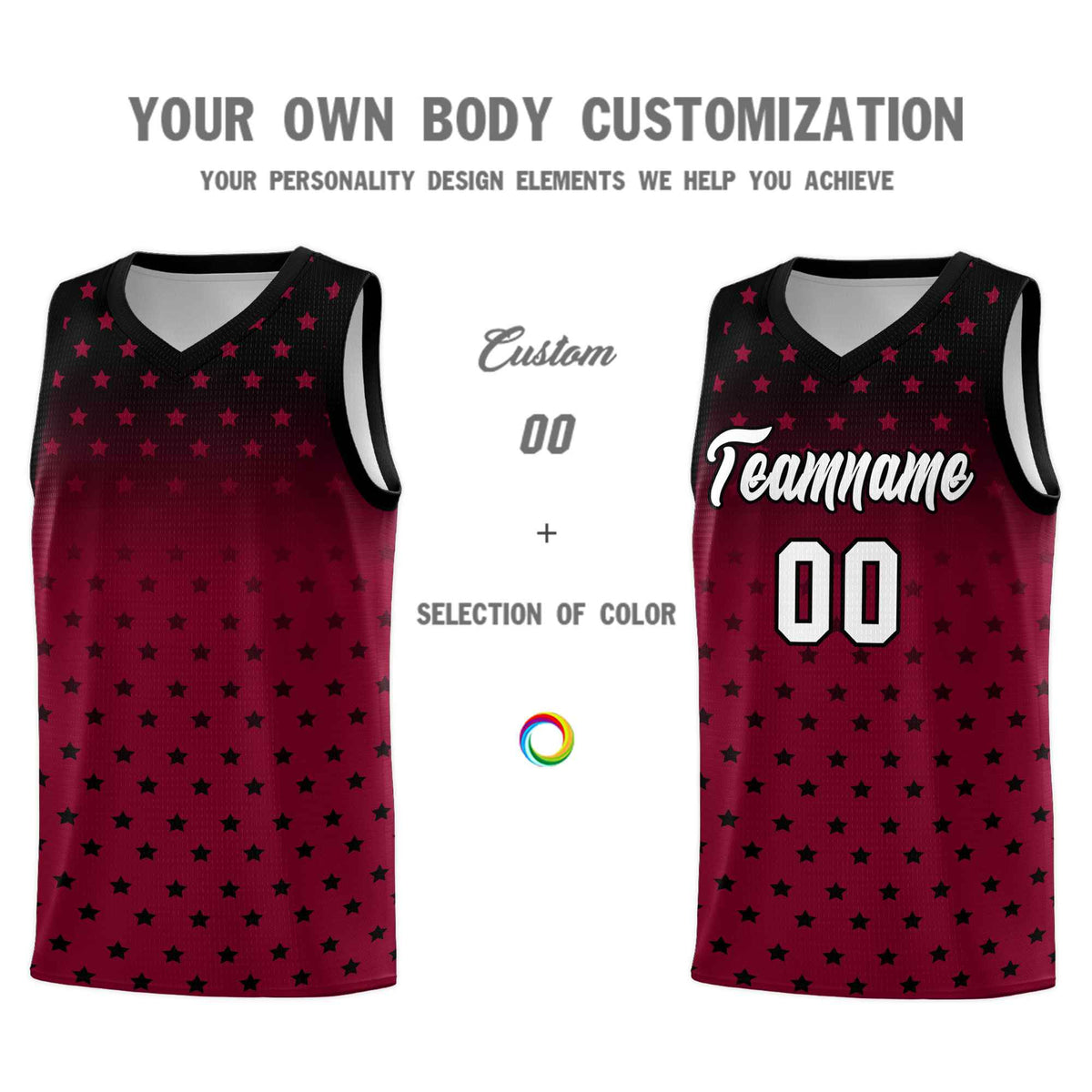 Custom Black Crimson Gradient Start Pattern Basketball Jersey Sets