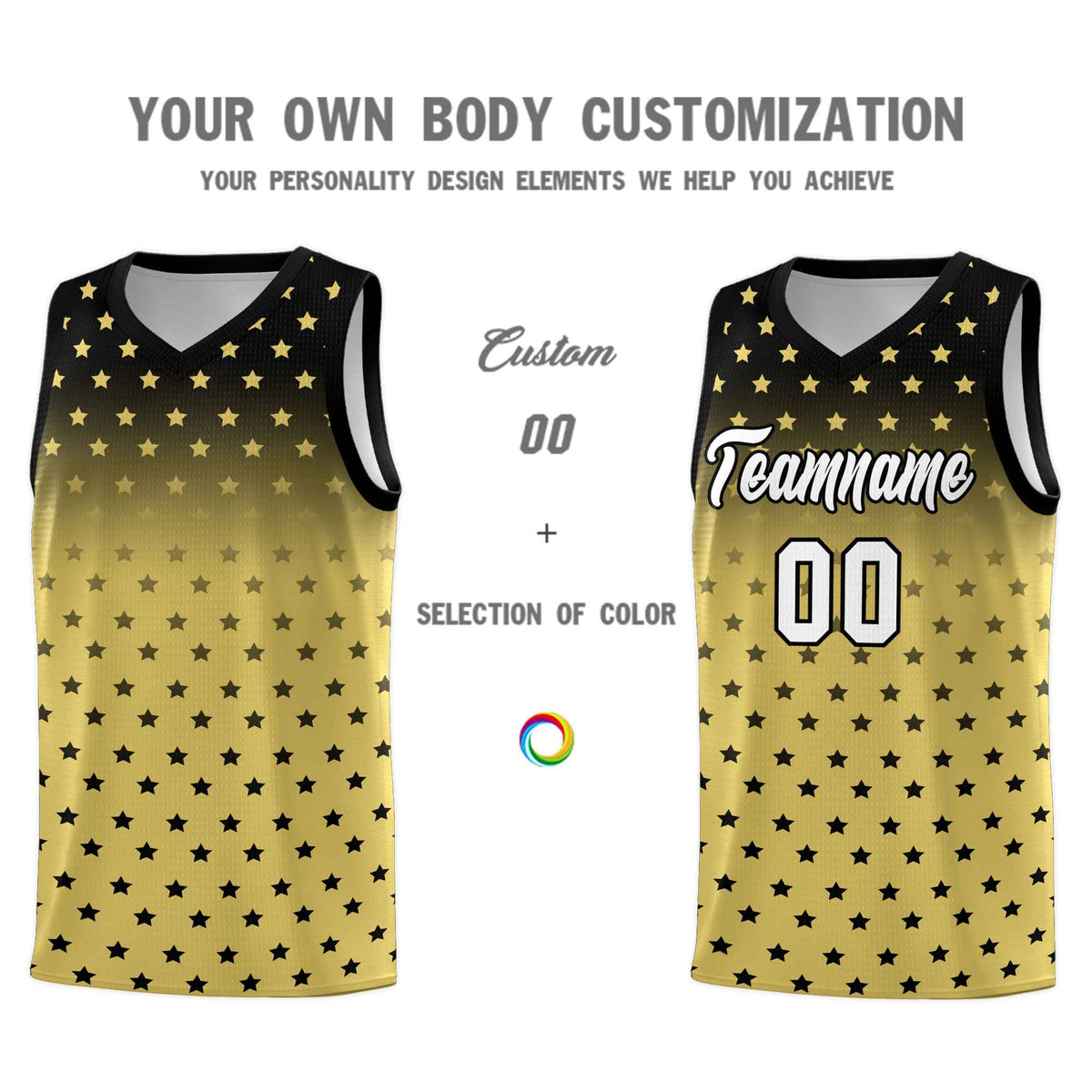 Custom Black Old Gold Gradient Start Pattern Basketball Jersey Sets