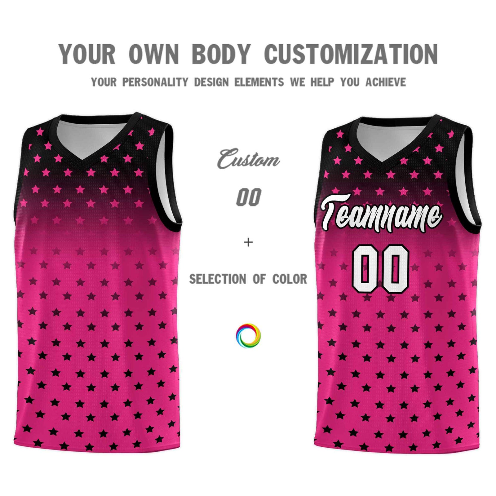 Custom Black Pink Gradient Start Pattern Basketball Jersey Sets