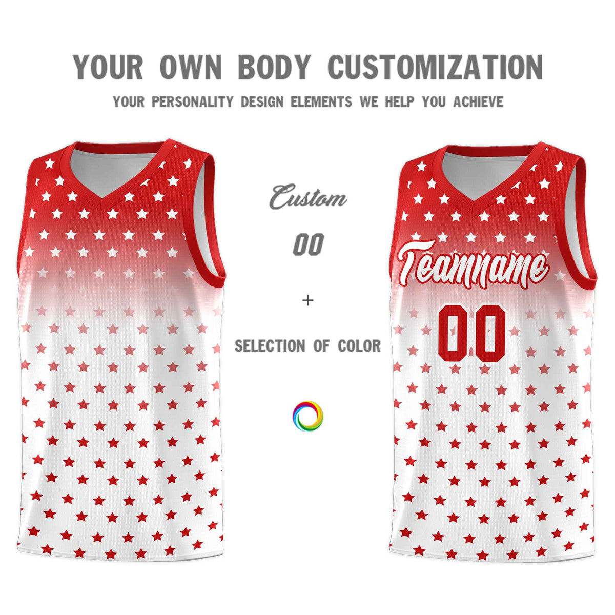 Custom Red White Gradient Start Pattern Basketball Jersey Sets