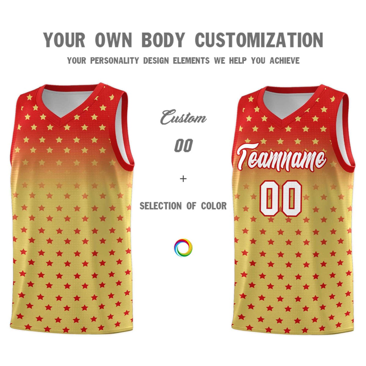 Custom Red Old Gold Gradient Start Pattern Basketball Jersey Sets