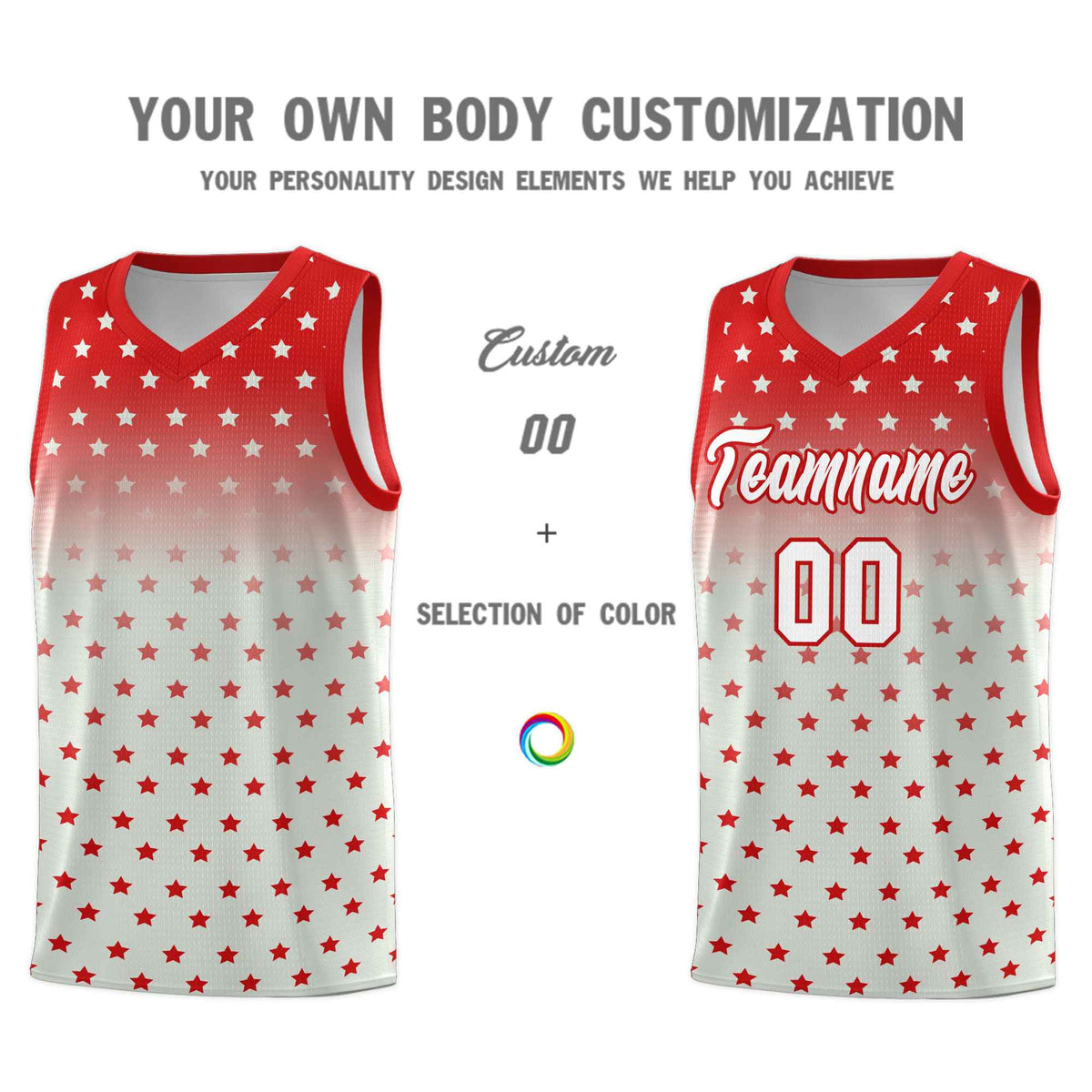 Custom Red Gray Gradient Start Pattern Basketball Jersey Sets
