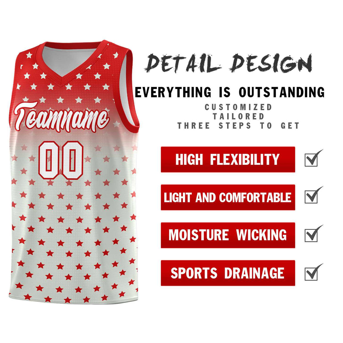 Custom Red Gray Gradient Start Pattern Basketball Jersey Sets