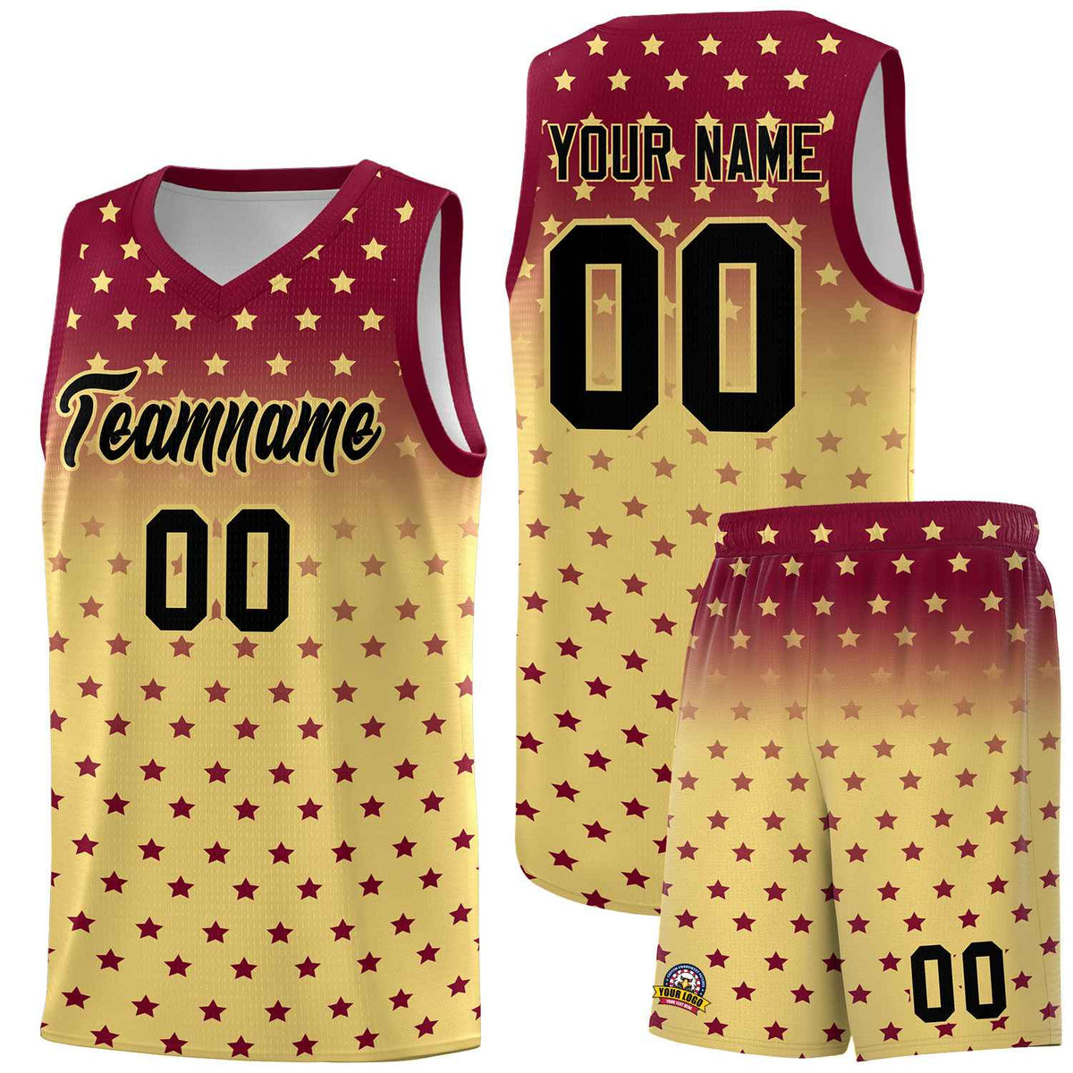 Custom Crimson Khaki Gradient Start Pattern Basketball Jersey Sets