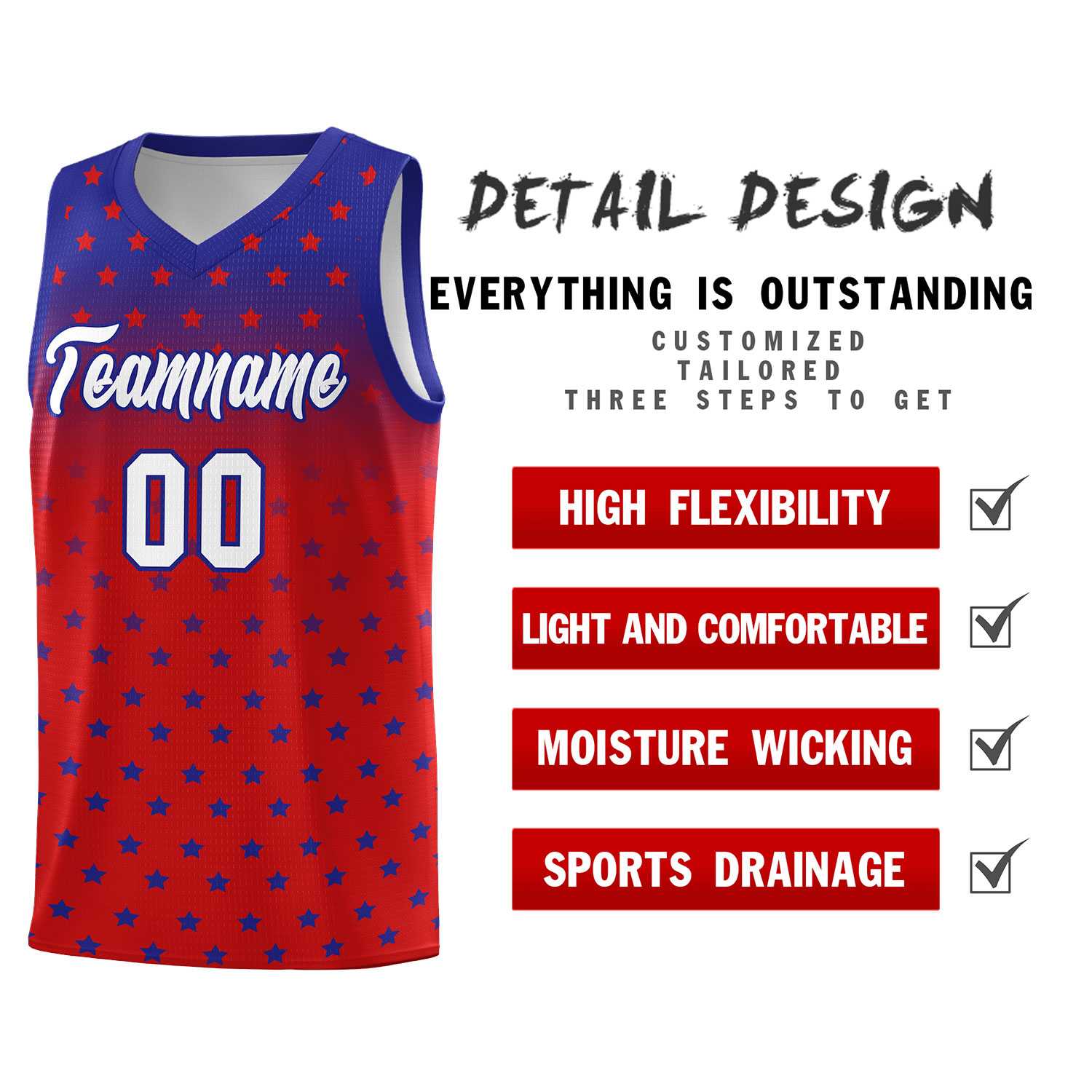 Custom Royal Red Gradient Start Pattern Basketball Jersey Sets