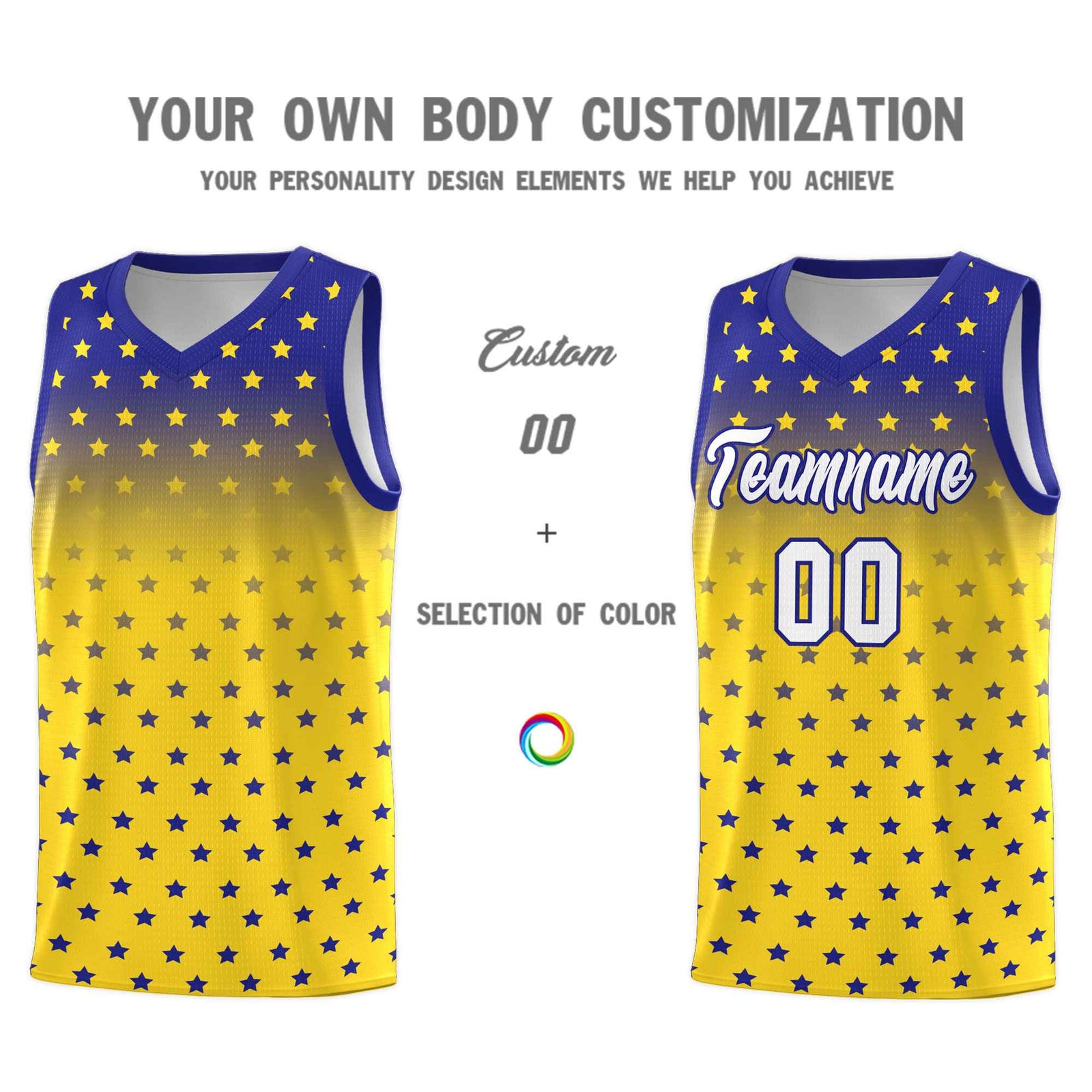Custom Royal Gold Gradient Start Pattern Basketball Jersey Sets