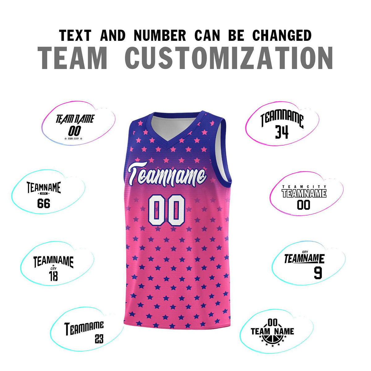 Custom Royal Pink Gradient Start Pattern Basketball Jersey Sets