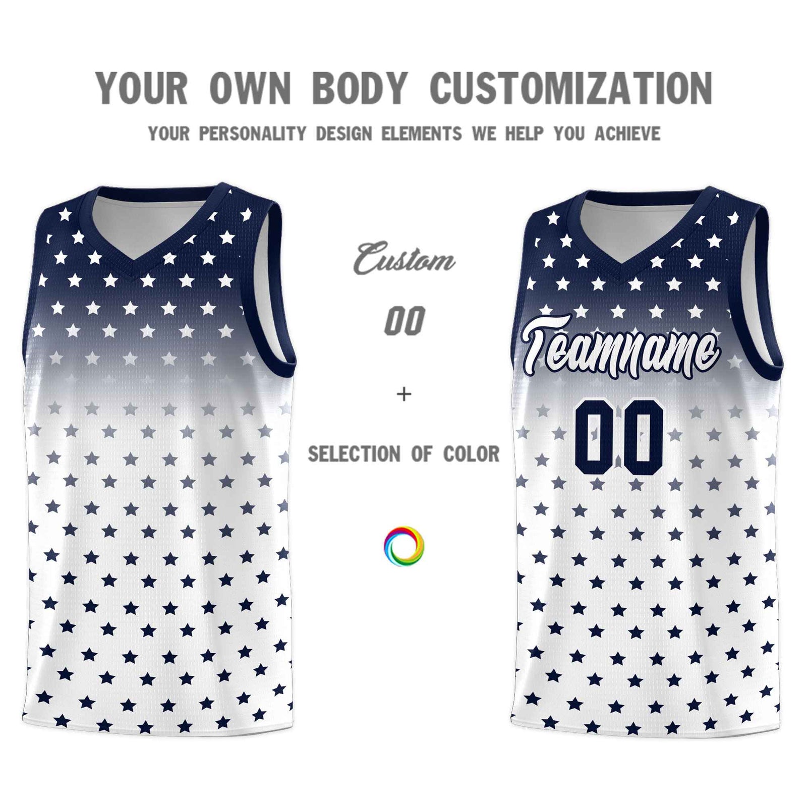 Custom Navy White Gradient Start Pattern Basketball Jersey Sets