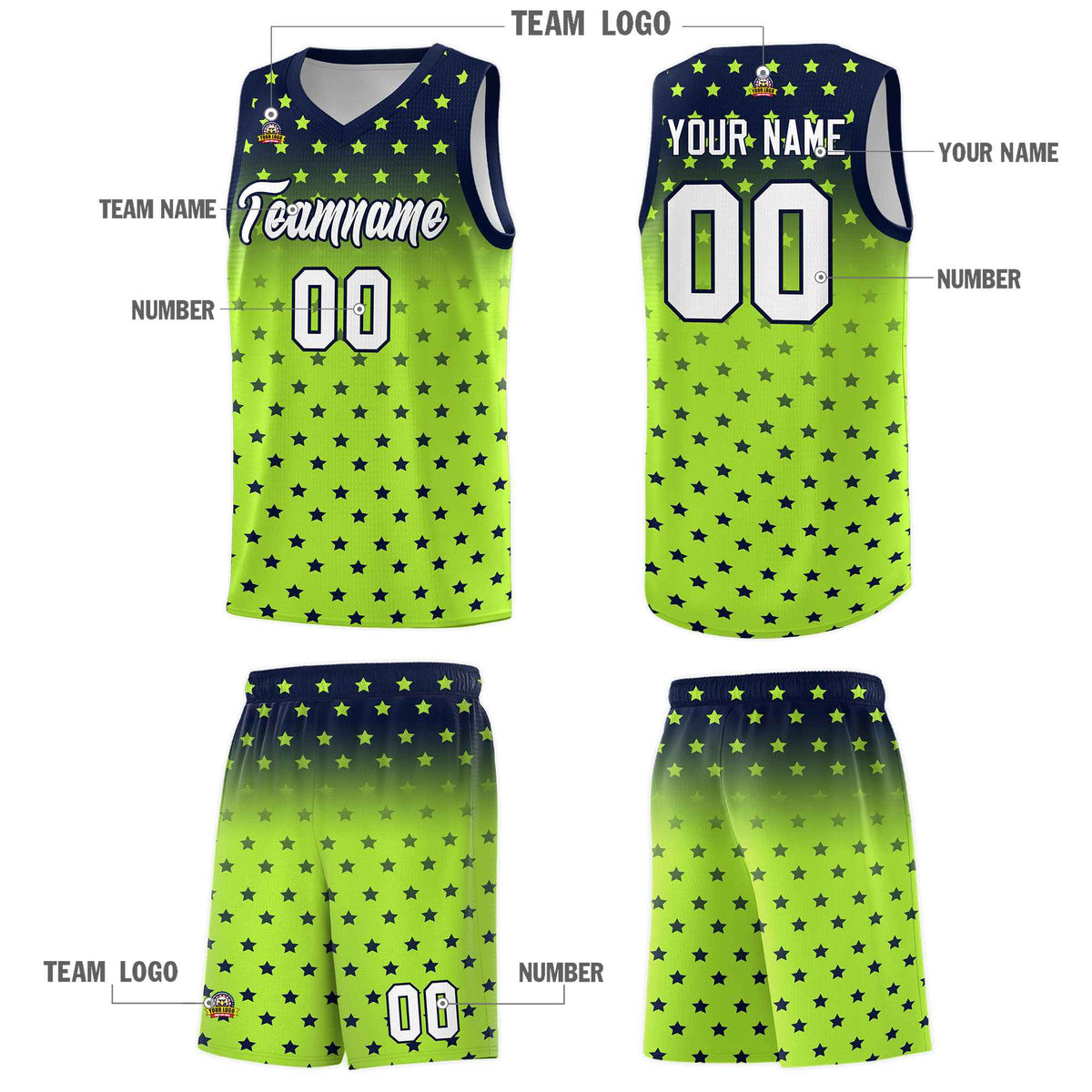 Custom Navy Light Green Gradient Start Pattern Basketball Jersey Sets
