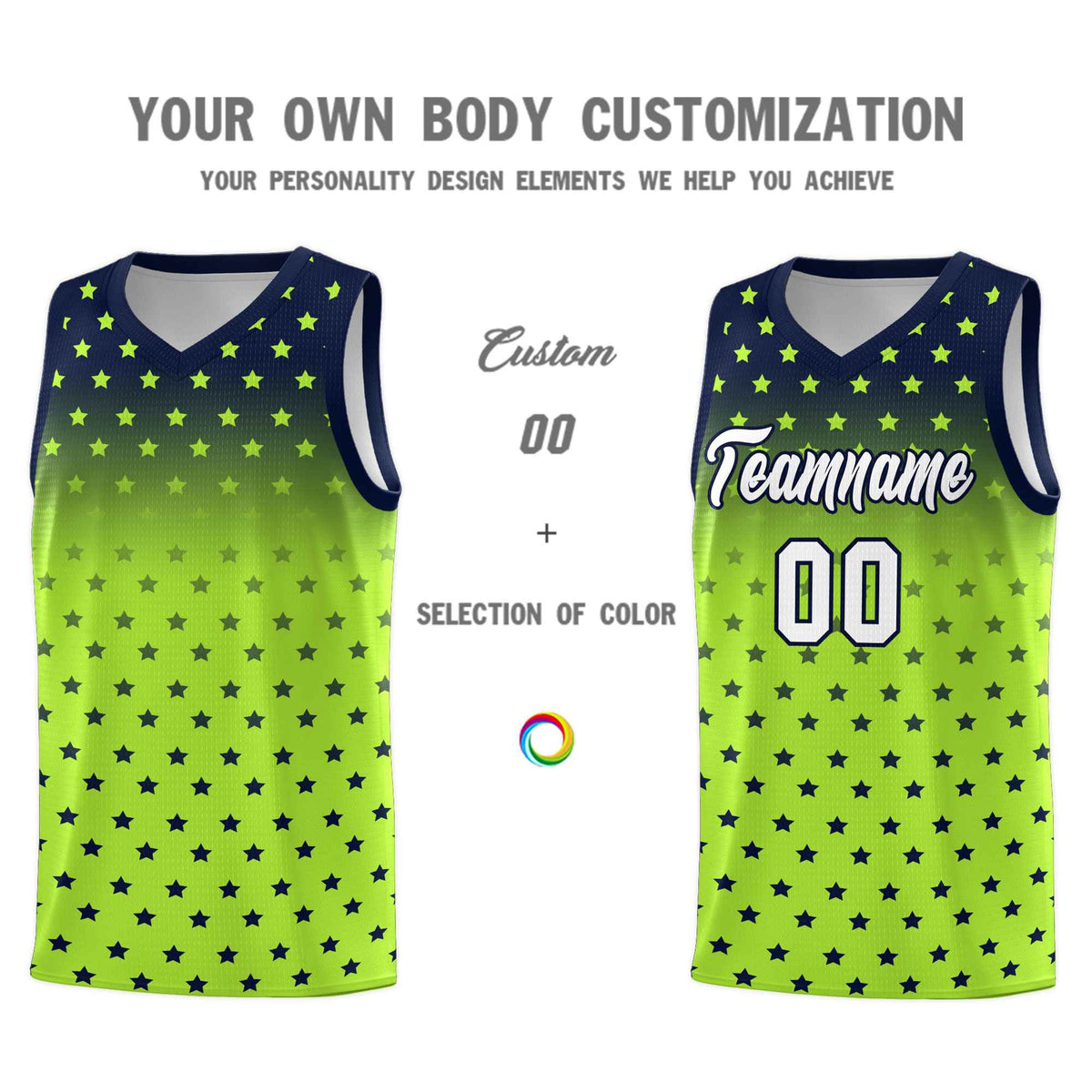 Custom Navy Light Green Gradient Start Pattern Basketball Jersey Sets