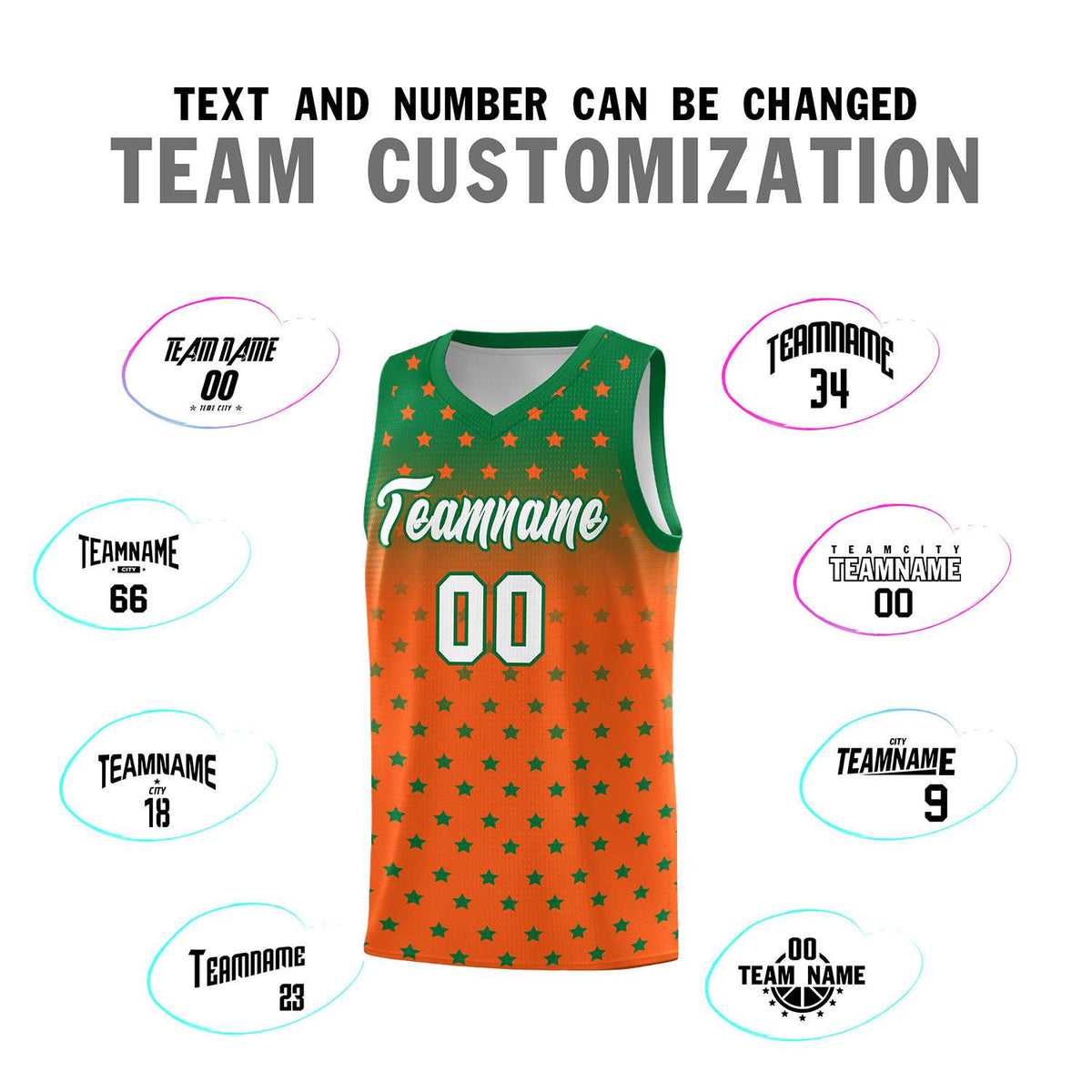 Custom Kelly Green Orange Gradient Start Pattern Basketball Jersey Sets