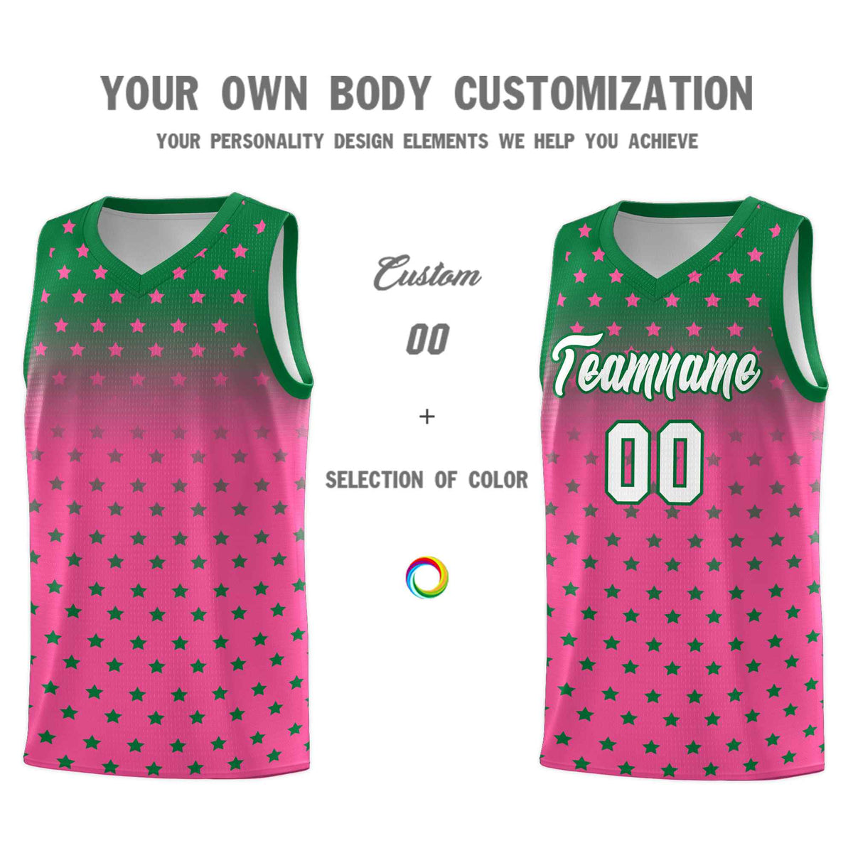 Custom Kelly Green Pink Gradient Start Pattern Basketball Jersey Sets