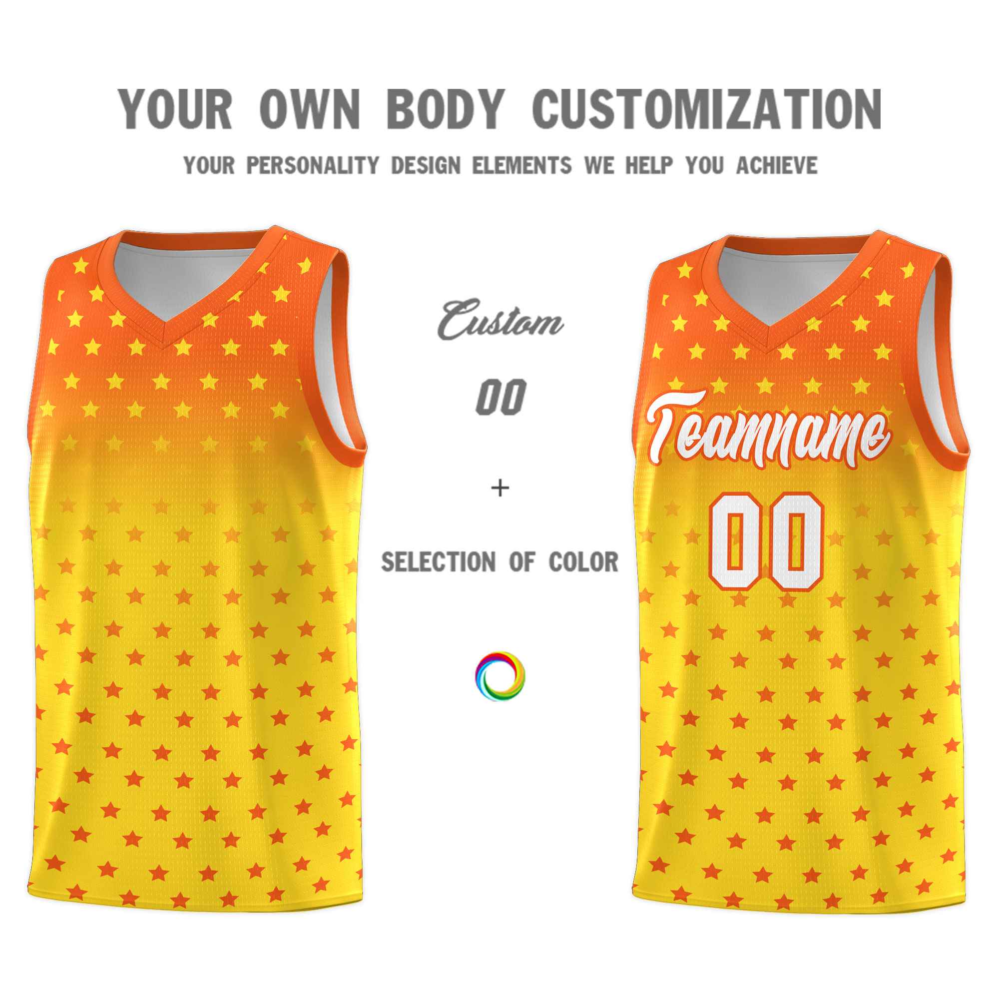 Custom Orange Gold Gradient Start Pattern Basketball Jersey Sets