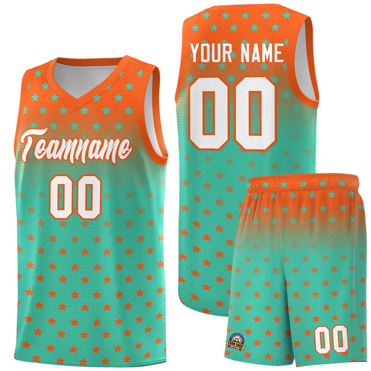 Custom Orange Aqua Gradient Start Pattern Basketball Jersey Sets