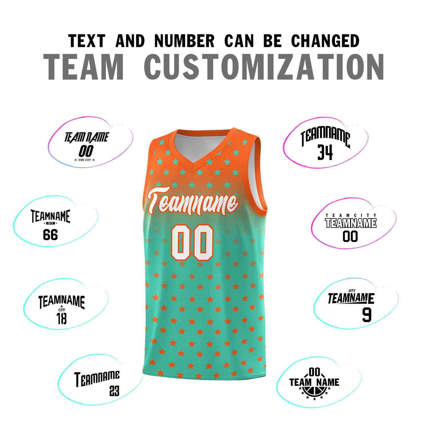 Custom Orange Aqua Gradient Start Pattern Basketball Jersey Sets