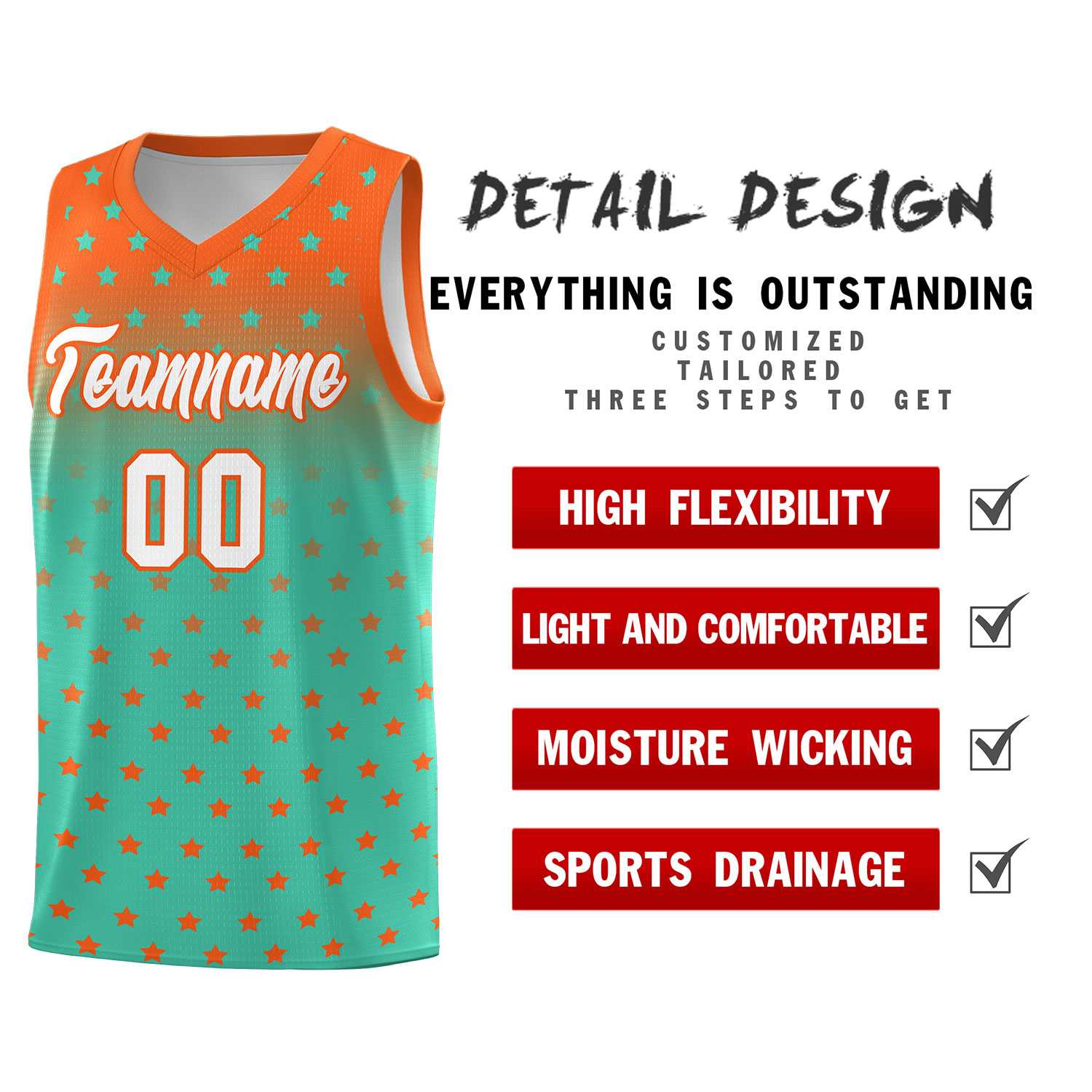 Custom Orange Aqua Gradient Start Pattern Basketball Jersey Sets