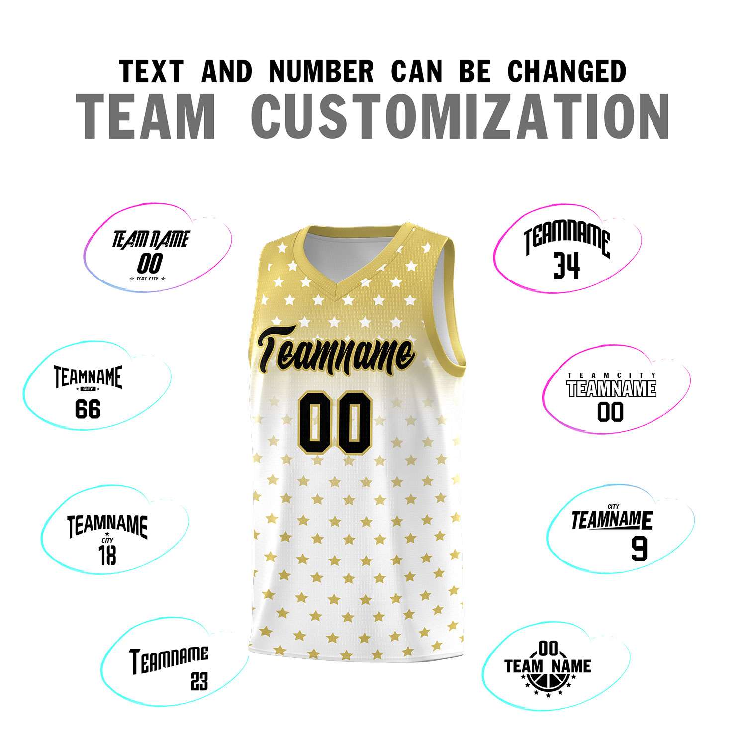 Custom Old Gold White Gradient Start Pattern Basketball Jersey Sets
