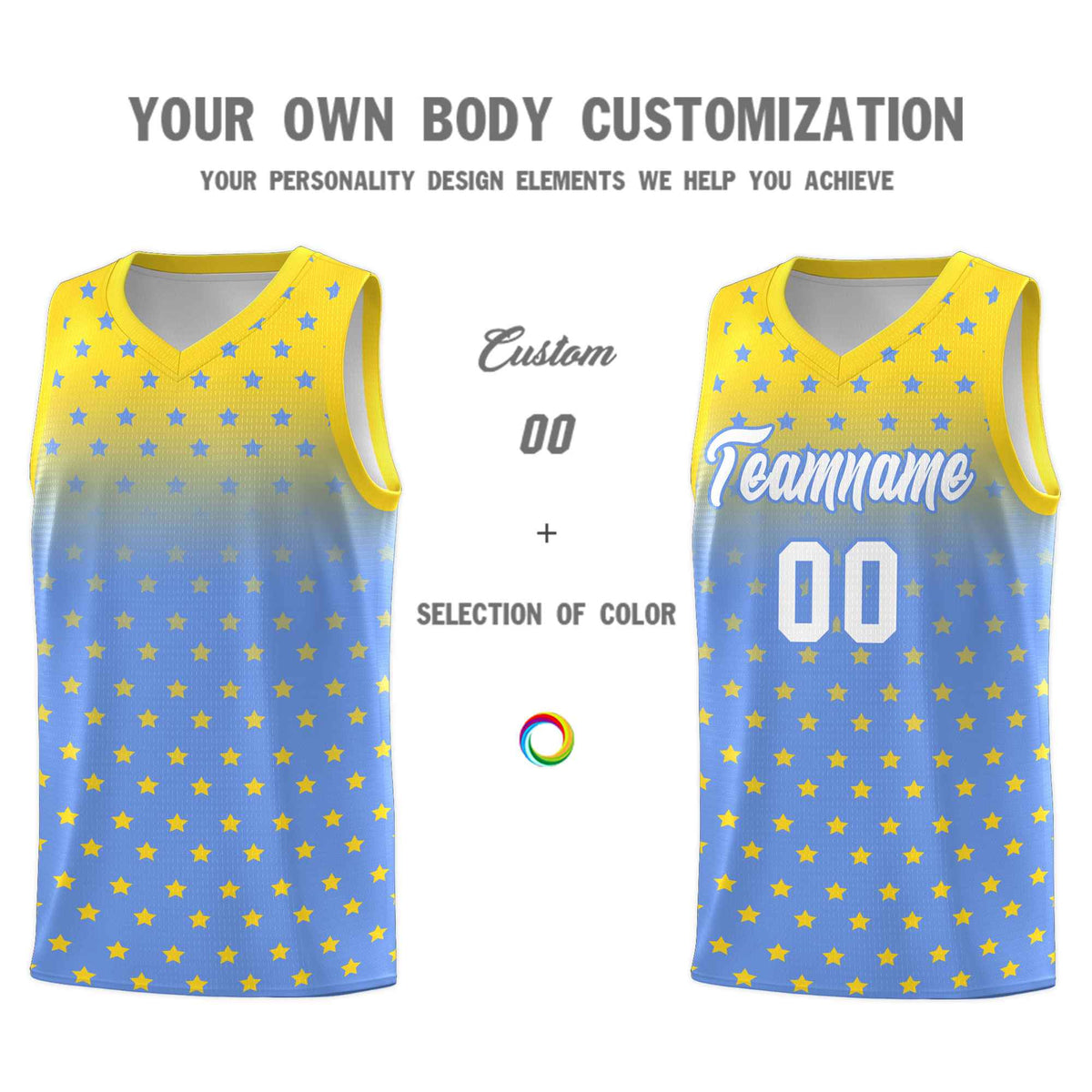 Custom Gold Light Blue Gradient Start Pattern Basketball Jersey Sets