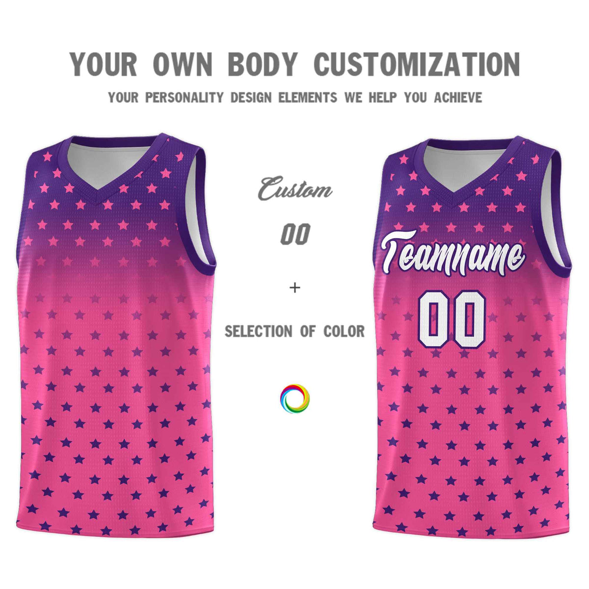 Custom Purple Pink Gradient Start Pattern Basketball Jersey Sets