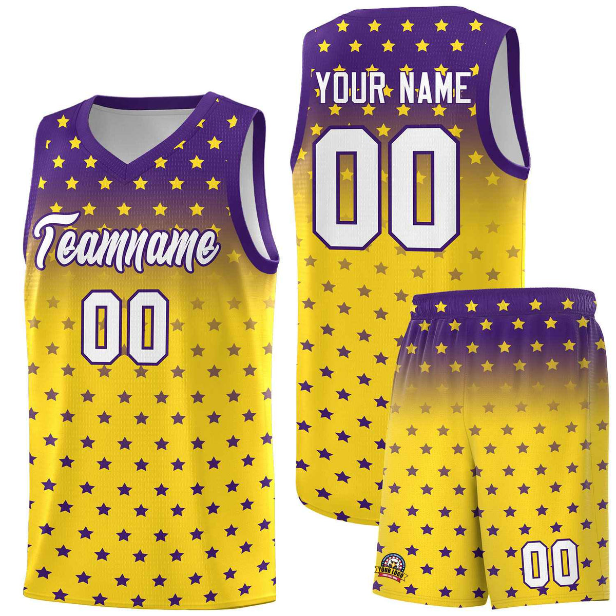 Custom Purple Gold Gradient Start Pattern Basketball Jersey Sets