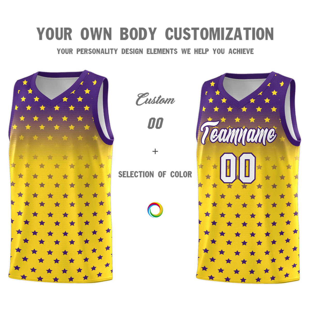 Custom Purple Gold Gradient Start Pattern Basketball Jersey Sets