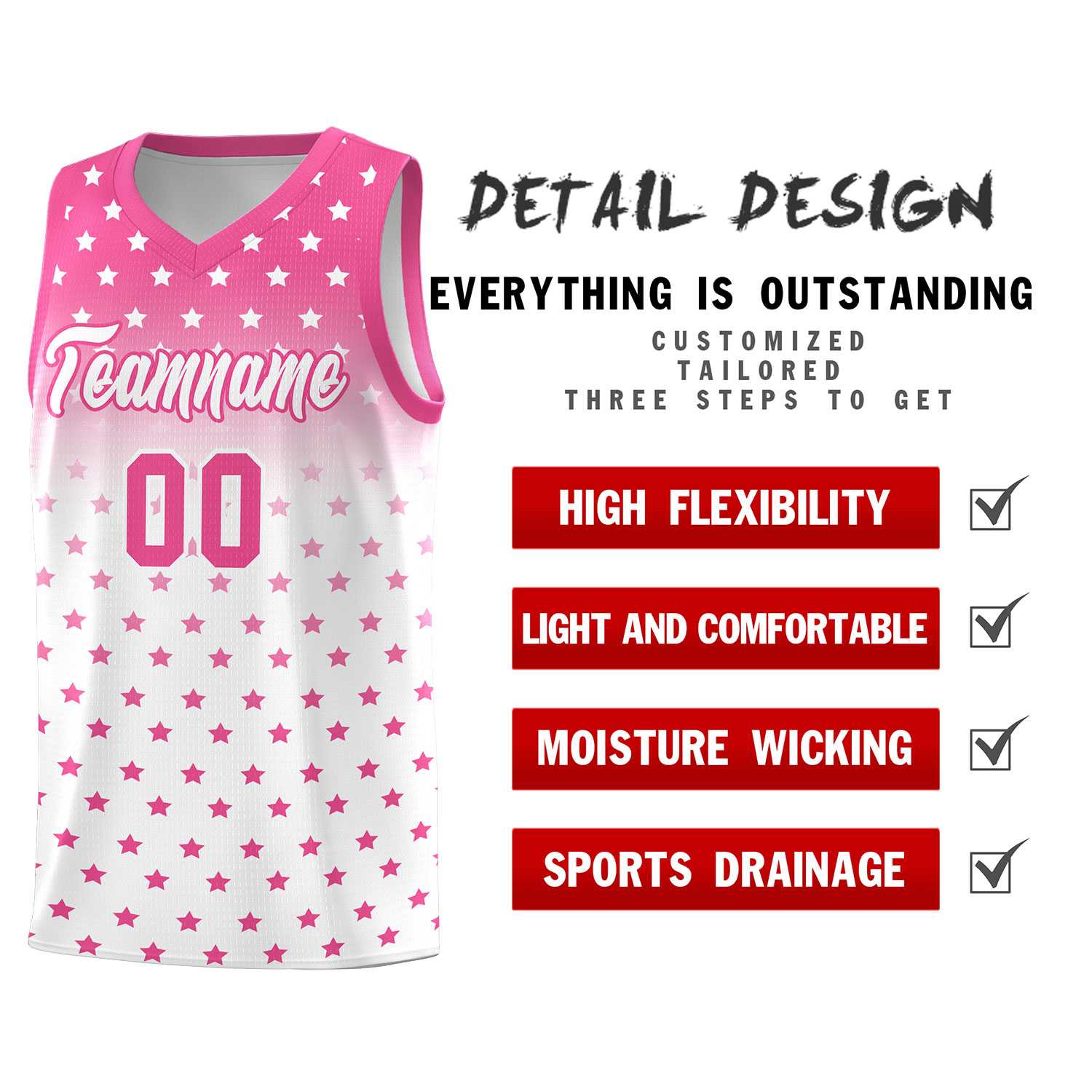 Custom Pink White Gradient Start Pattern Basketball Jersey Sets