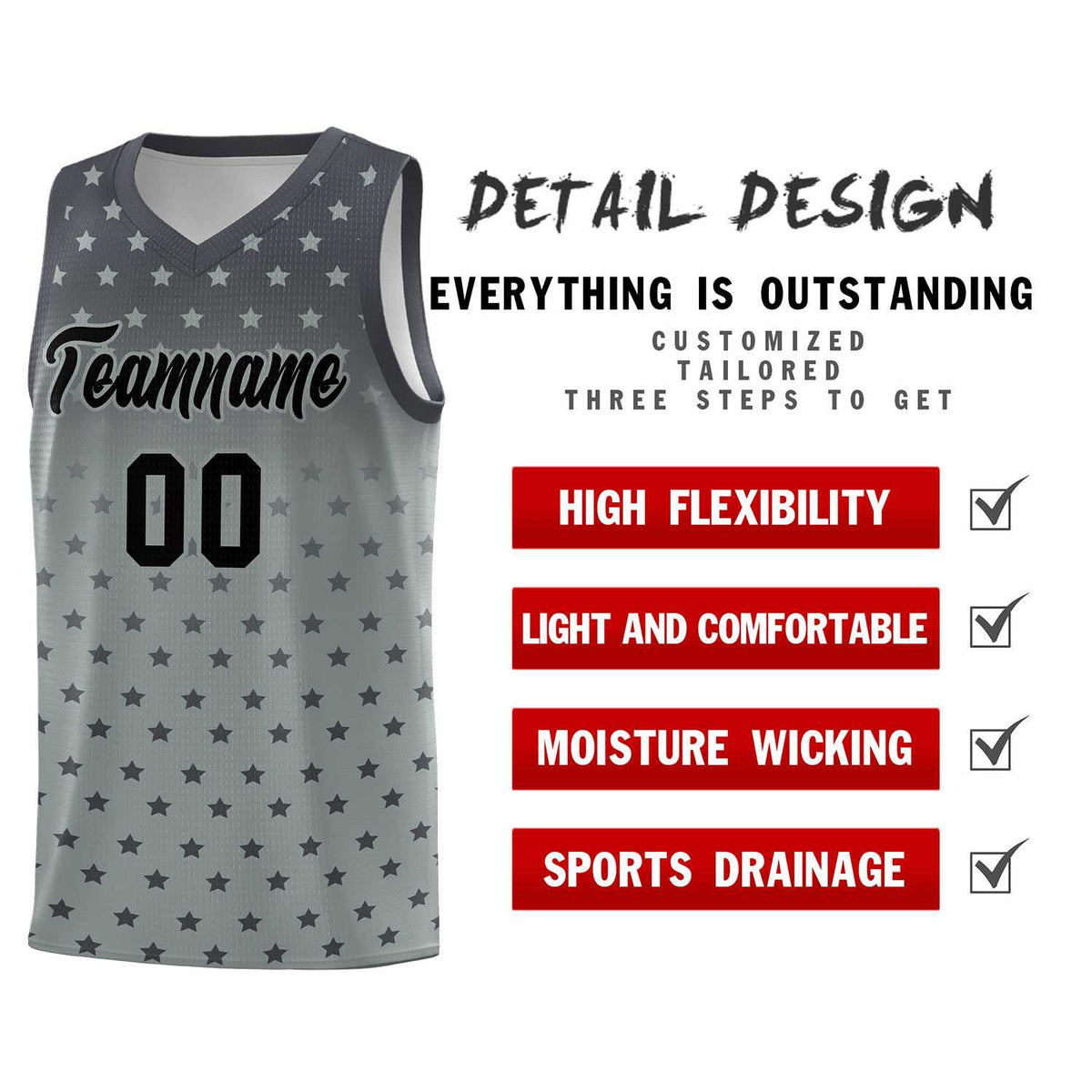 Custom Dark Gray Silver Gradient Start Pattern Basketball Jersey Sets