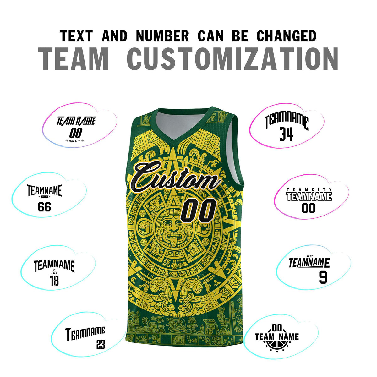 Custom Youth Basketball Jerseys Gold Aztec Sun Stone Personalized Uniform