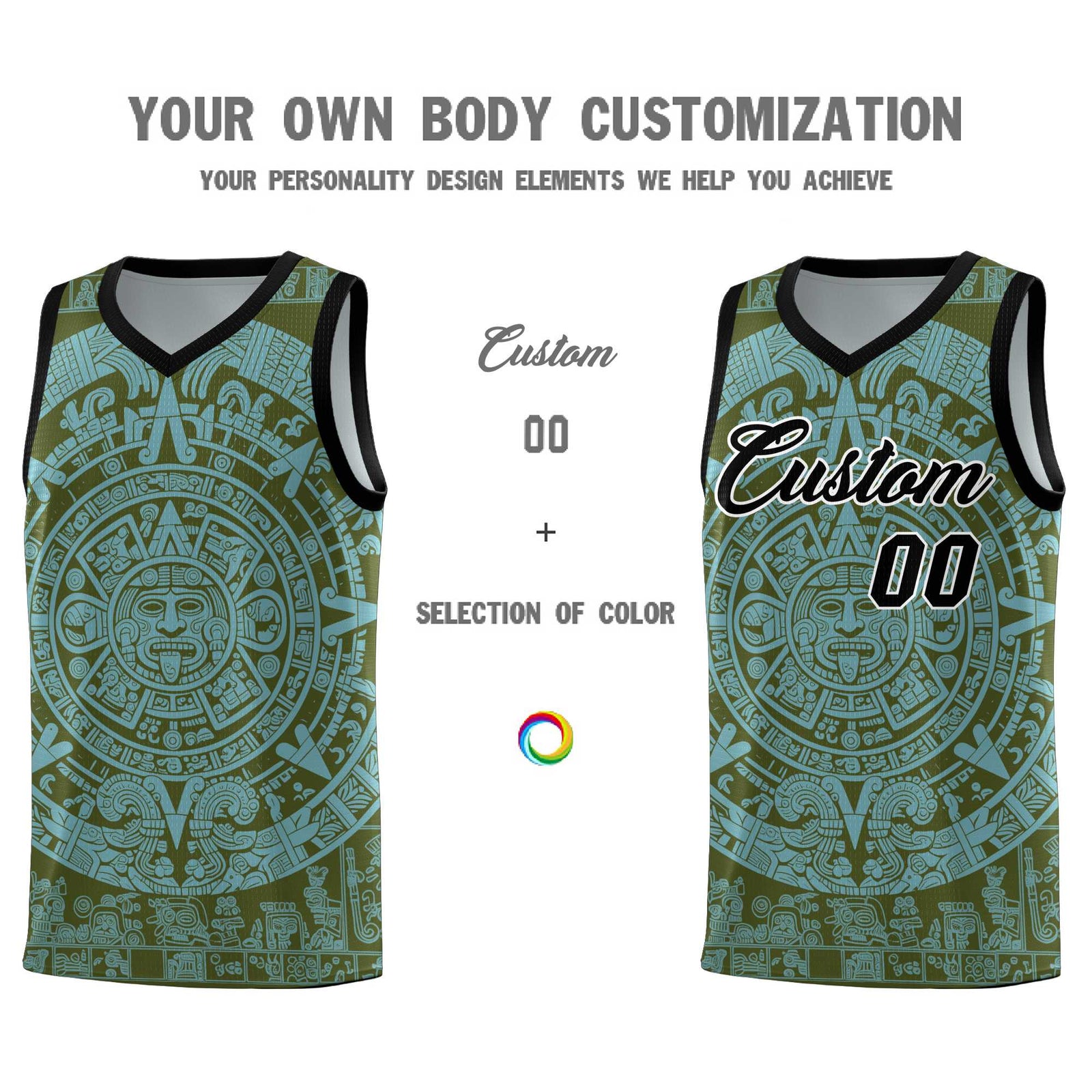 Custom Youth Basketball Jerseys Sky Blue Aztec Sun Stone Personalized Uniform