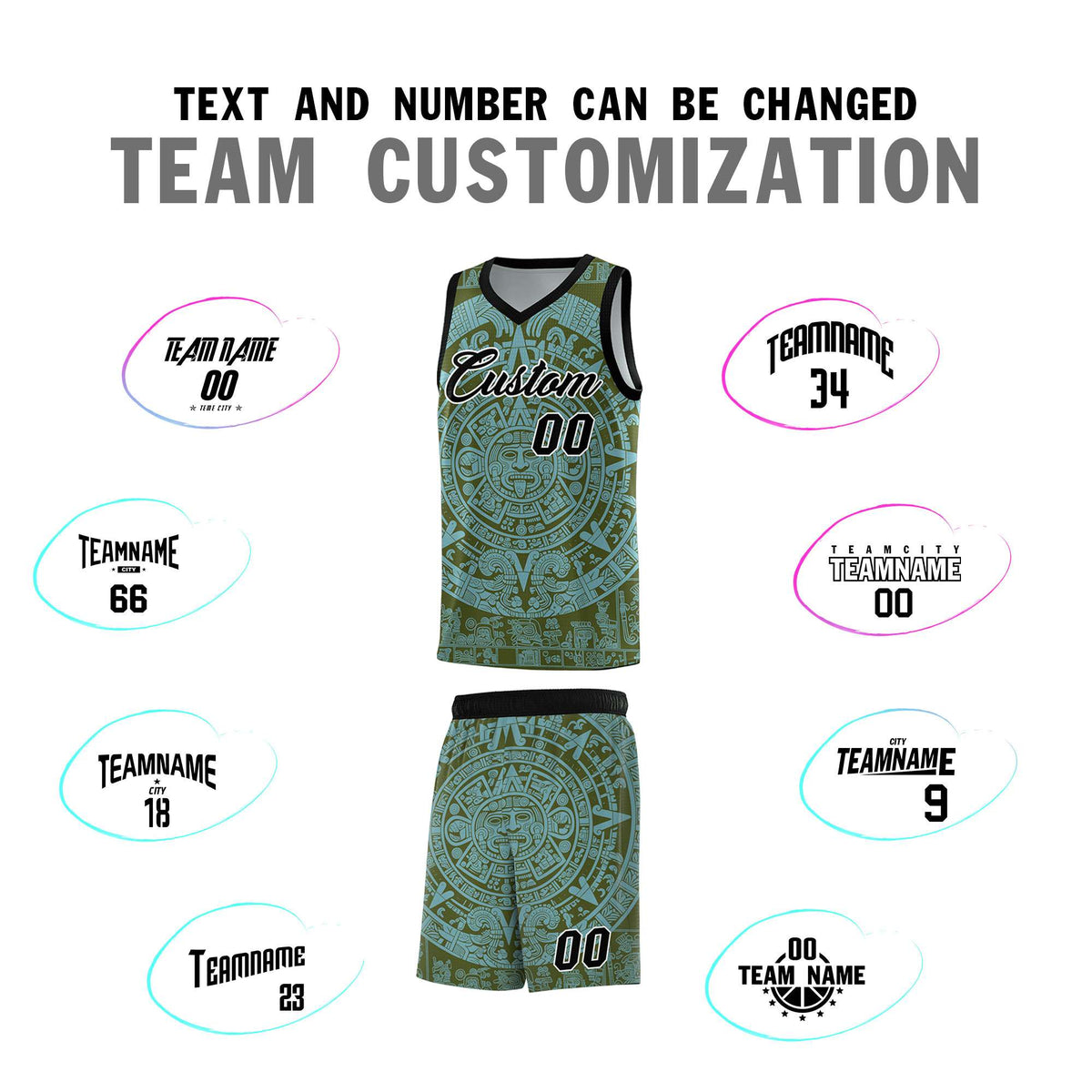 Custom Youth Basketball Jerseys Sky Blue Aztec Sun Stone Personalized Uniform