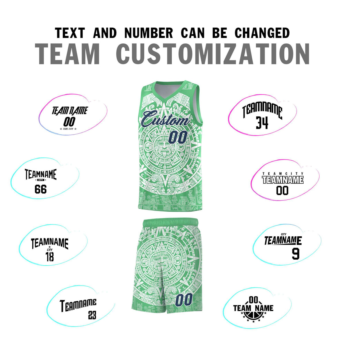 Custom Youth Basketball Jerseys White Aztec Sun Stone Design Team Uniform