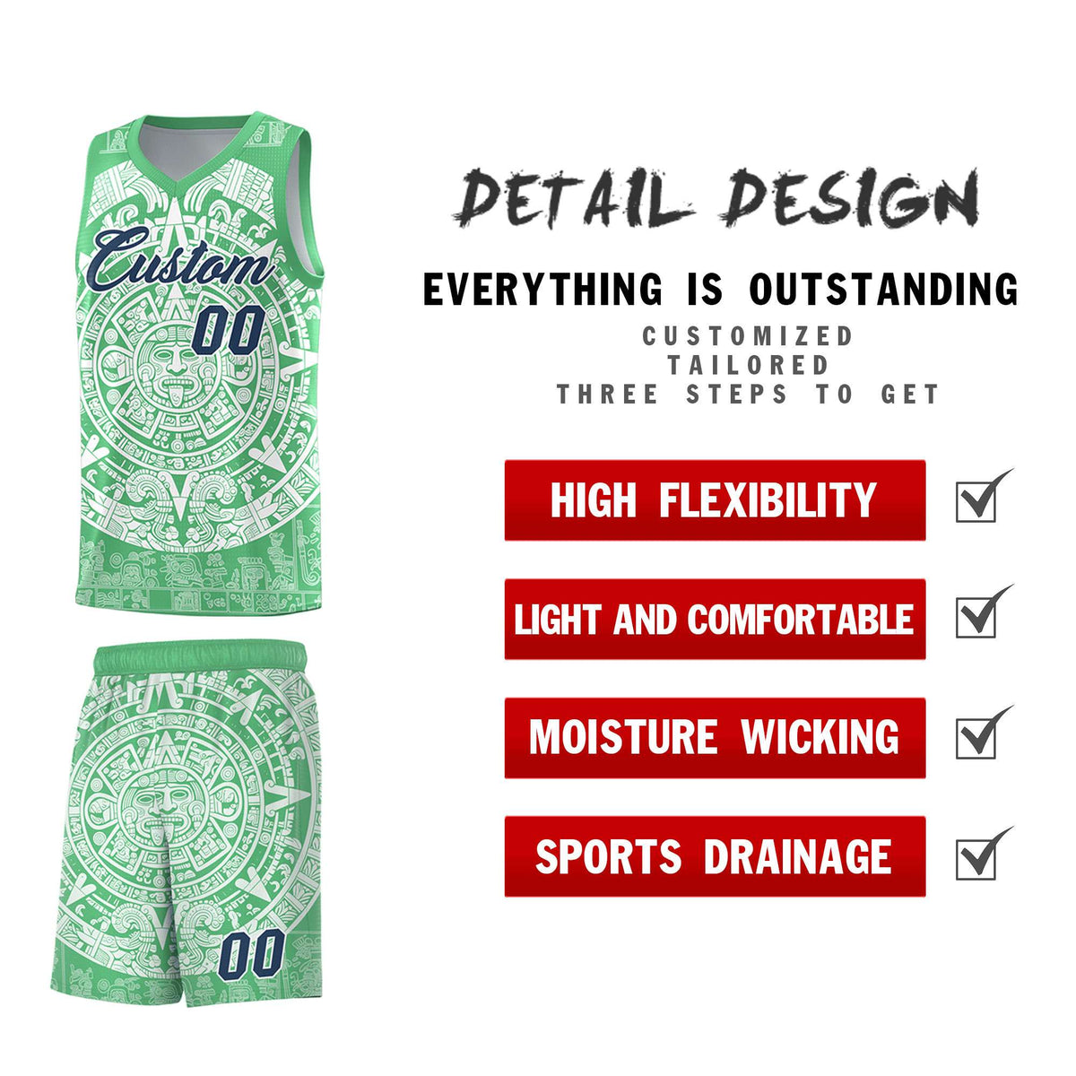 Custom Youth Basketball Jerseys White Aztec Sun Stone Design Team Uniform
