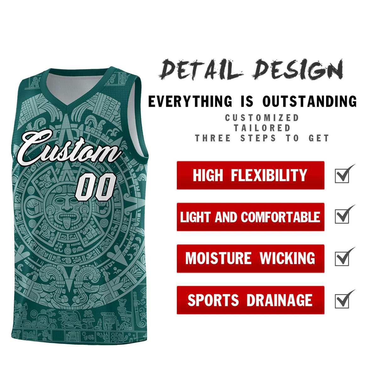 Custom Youth Basketball Jerseys White Aztec Sun Stone Design Team Uniform