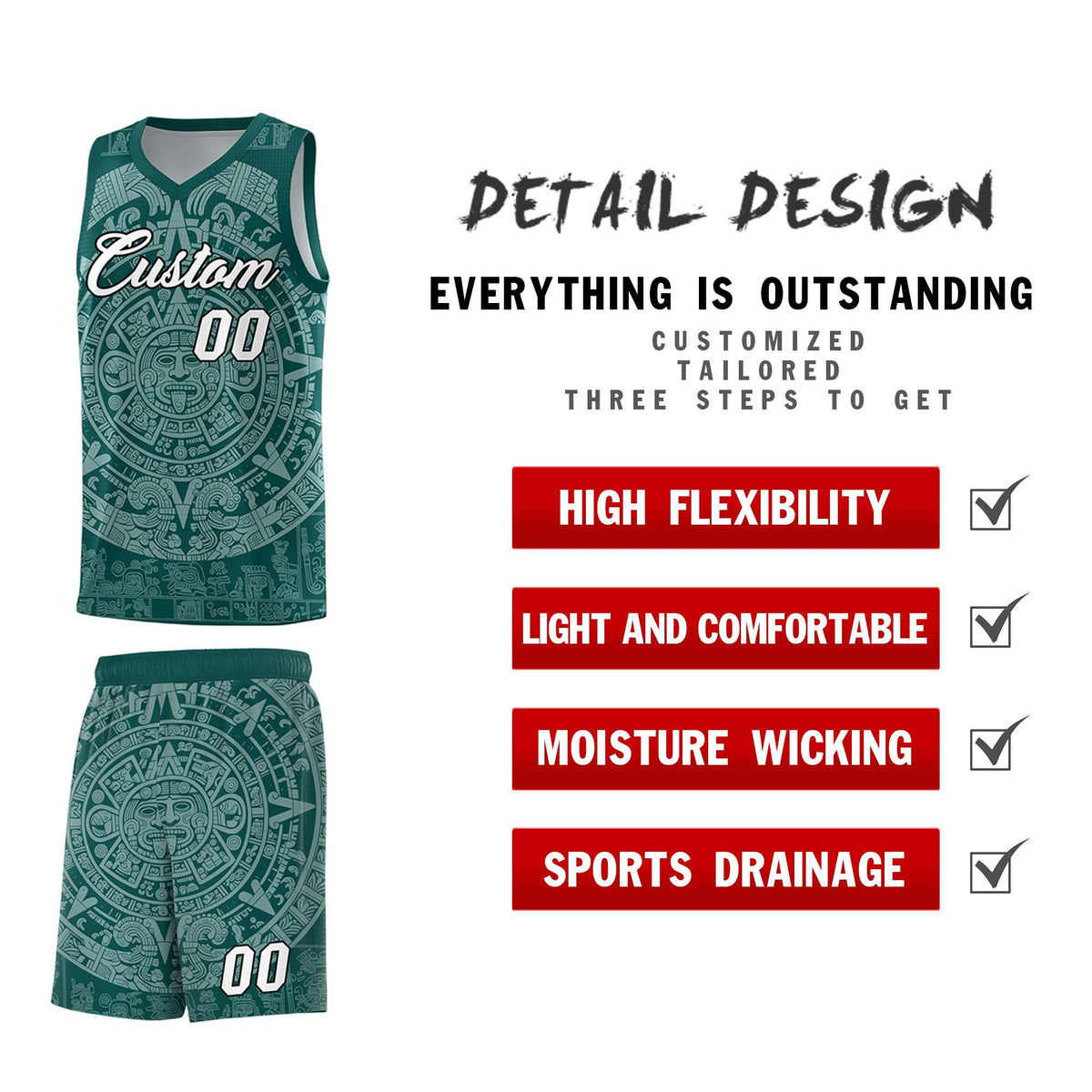 Custom Youth Basketball Jerseys White Aztec Sun Stone Design Team Uniform