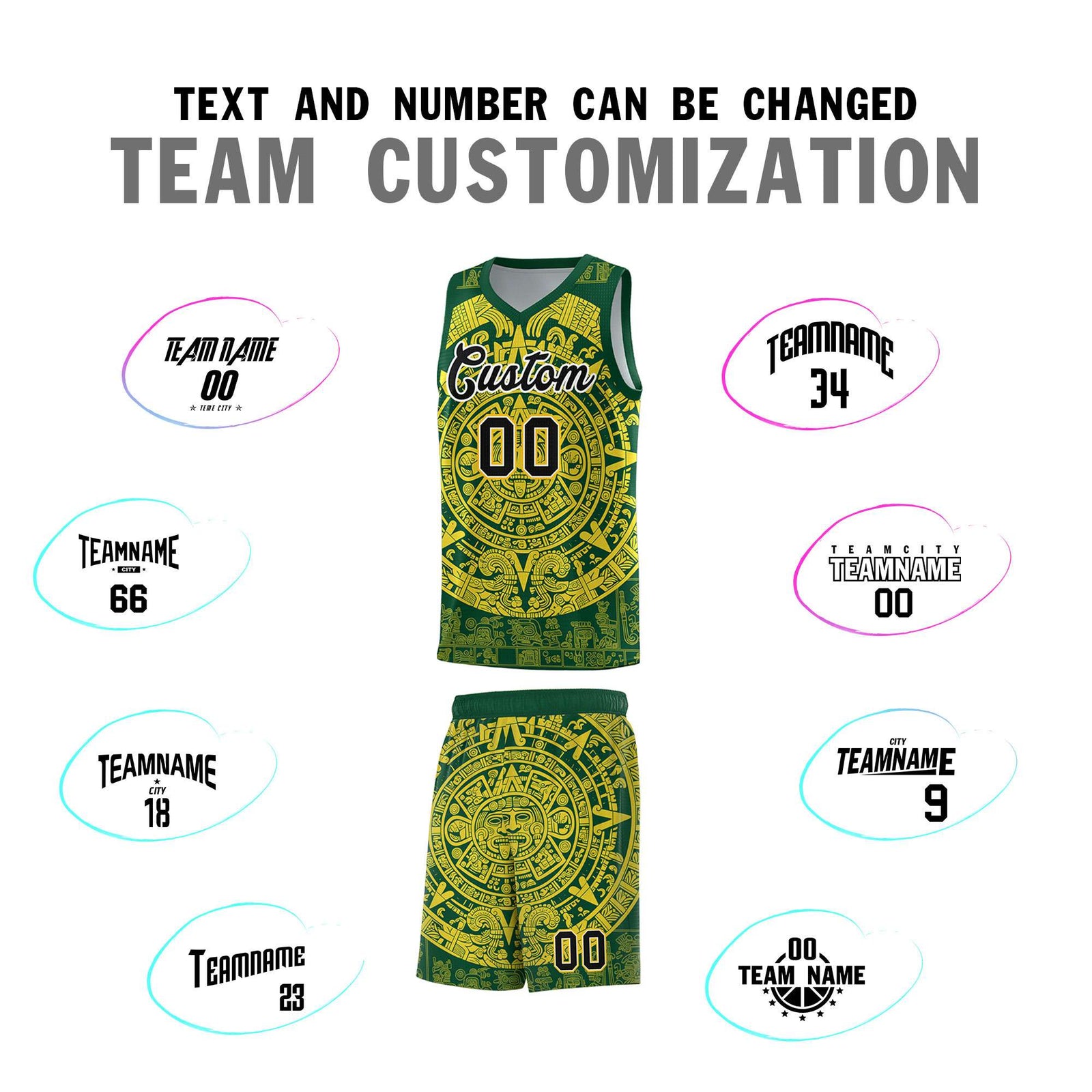 Custom Youth Basketball Jerseys Gold Aztec Sun Stone Personalized Uniform