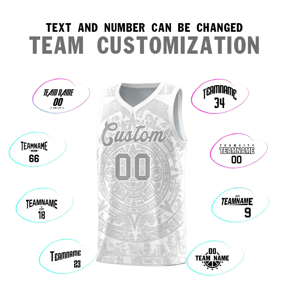 Custom Youth Basketball Jerseys Gray Aztec Sun Stone Personalized Uniform