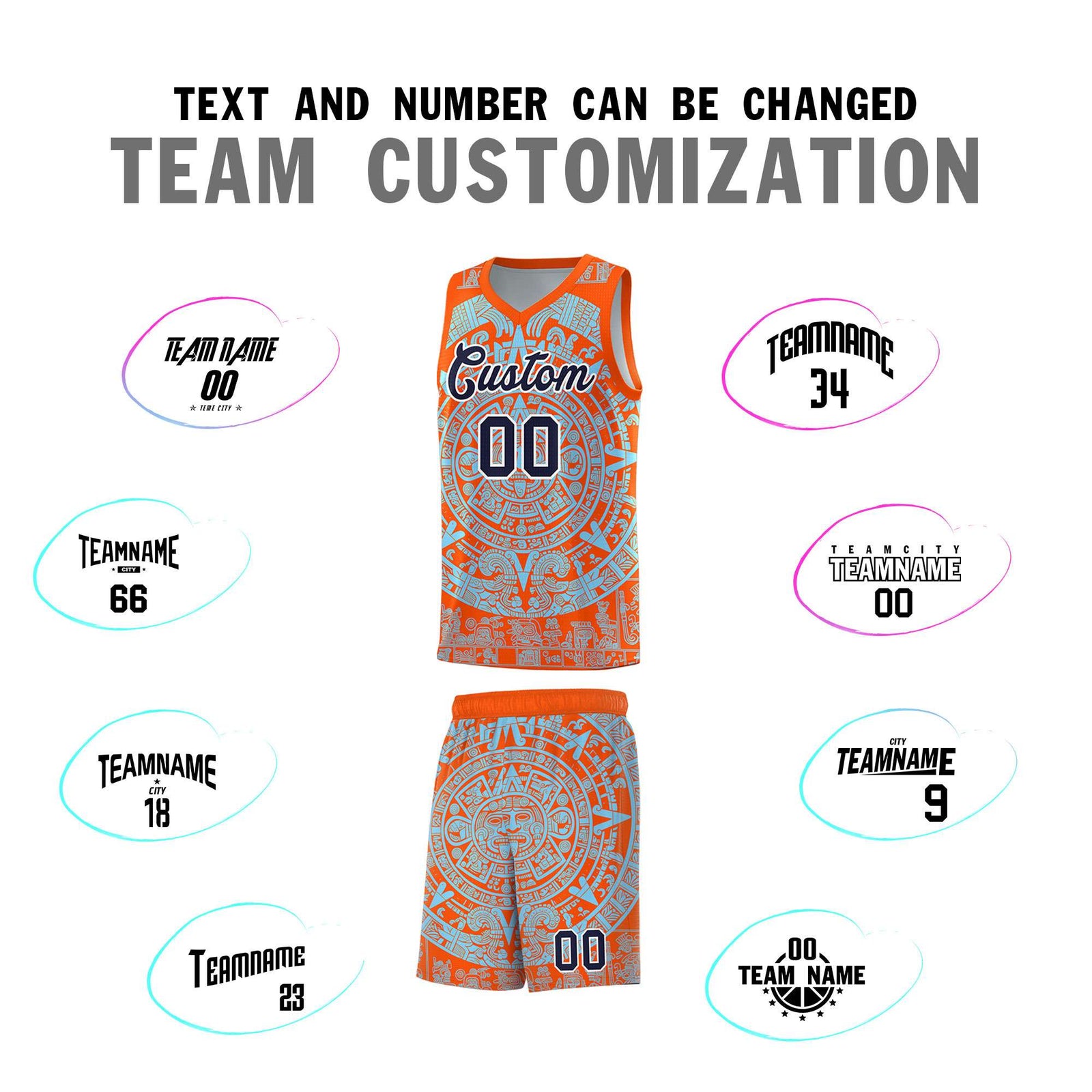 Custom Youth Basketball Jerseys Light Blue Aztec Sun Stone Design Team Uniform