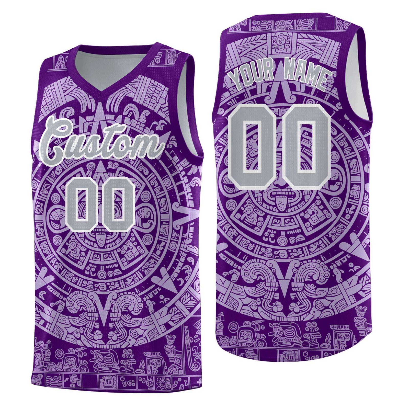 Custom Youth Basketball Jerseys Light Purple Aztec Sun Stone Pattern Custom Team Set
