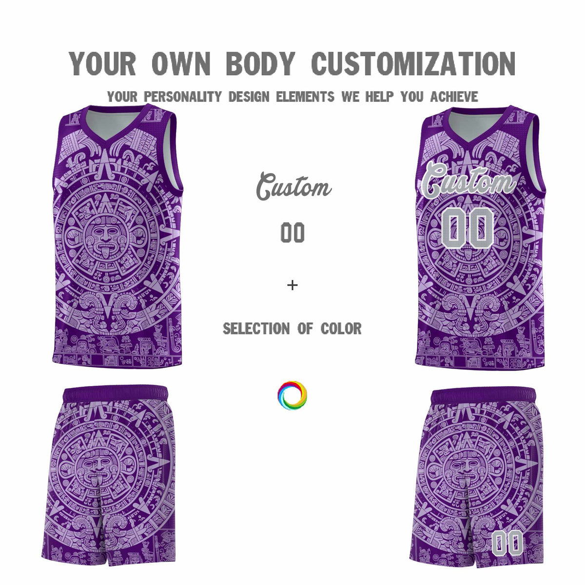 Custom Youth Basketball Jerseys Light Purple Aztec Sun Stone Pattern Custom Team Set