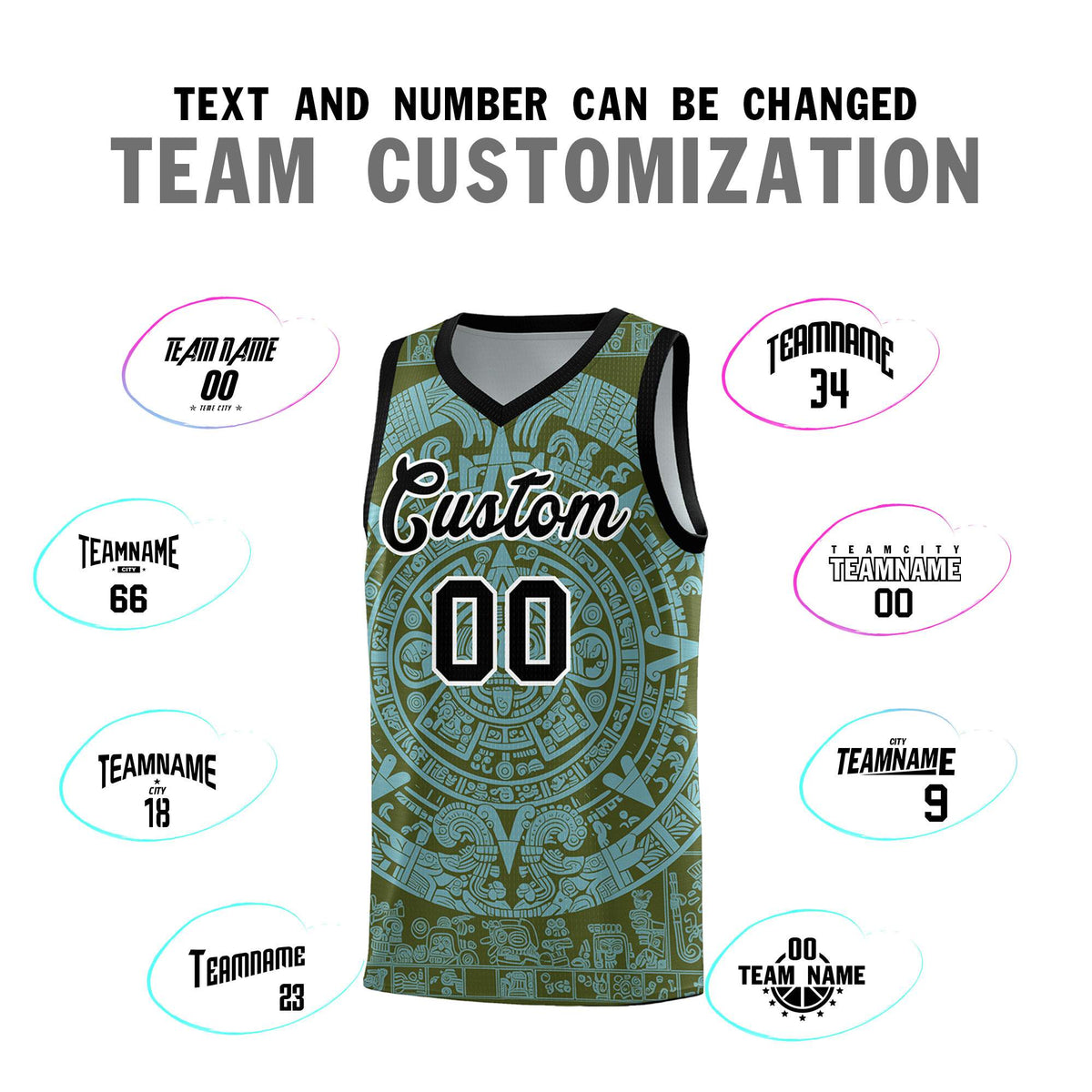 Custom Youth Basketball Jerseys Sky Blue Aztec Sun Stone Personalized Uniform