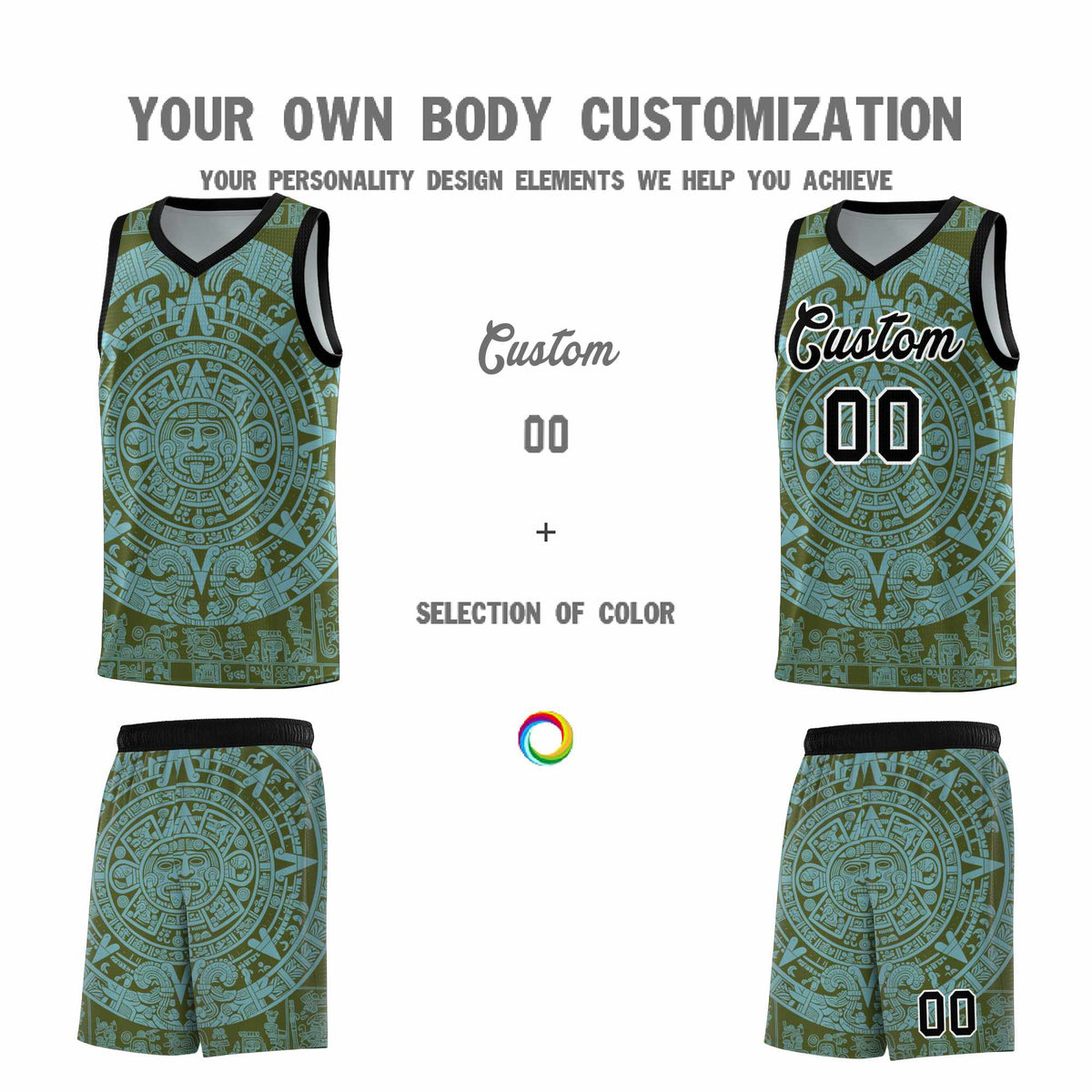 Custom Youth Basketball Jerseys Sky Blue Aztec Sun Stone Personalized Uniform