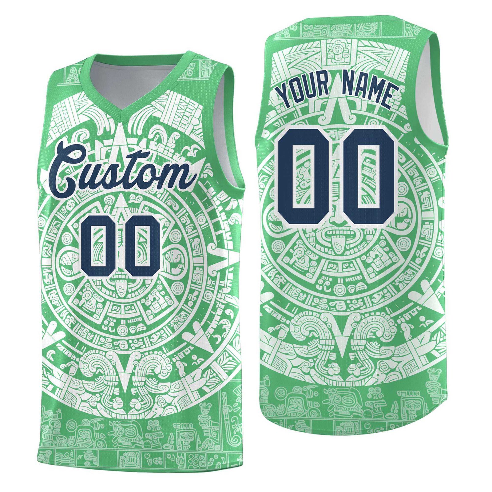 Custom Youth Basketball Jerseys White Aztec Sun Stone Design Team Uniform