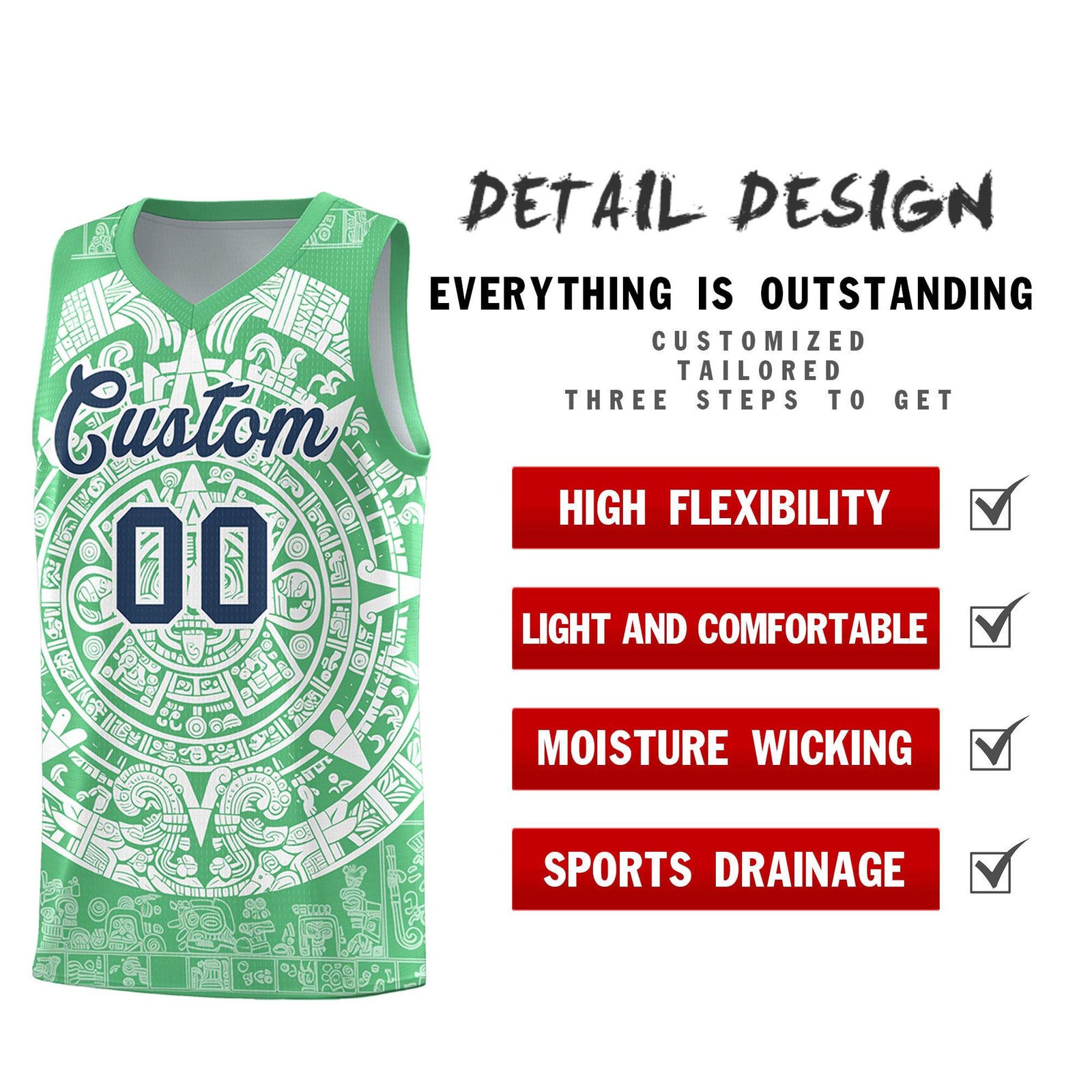 Custom Youth Basketball Jerseys White Aztec Sun Stone Design Team Uniform
