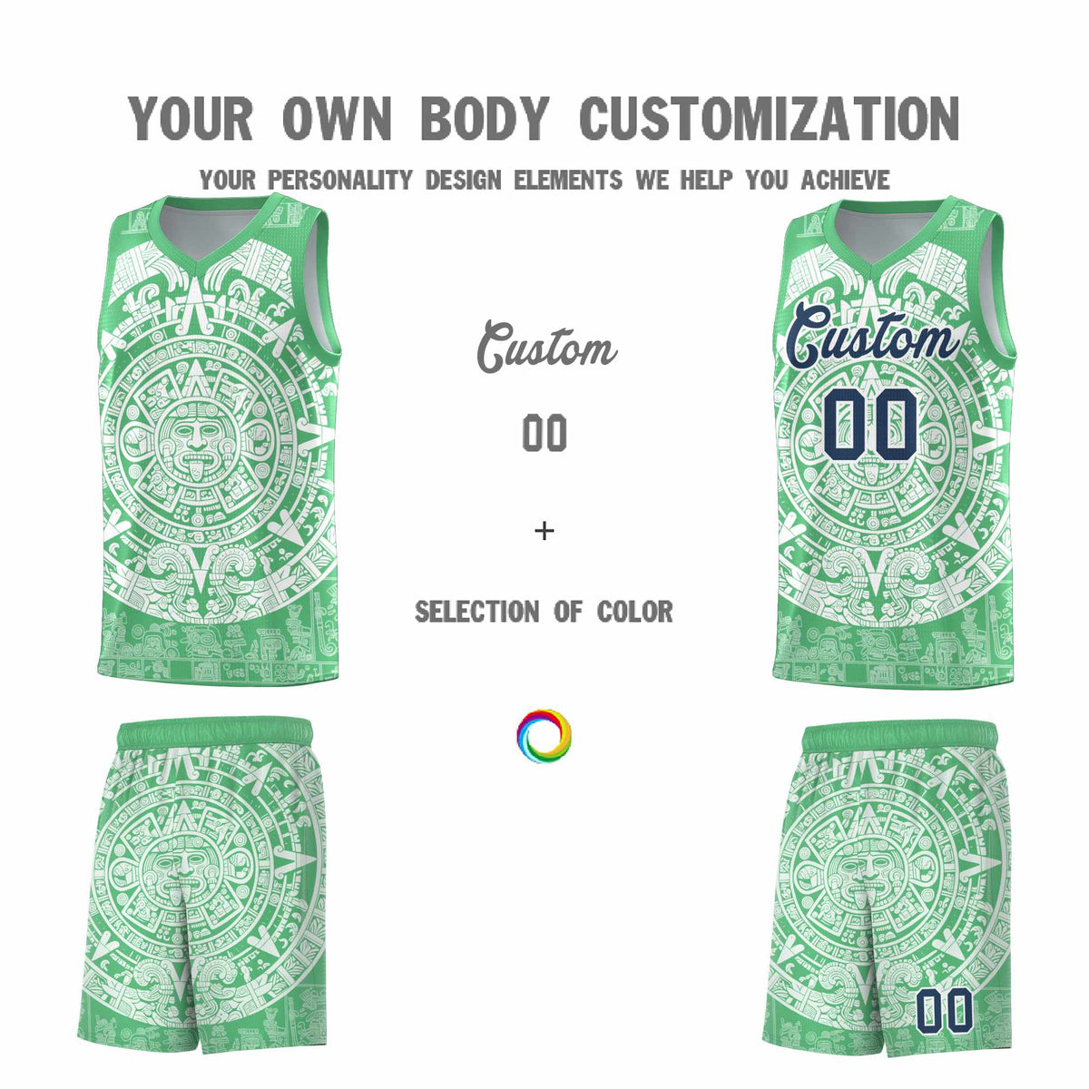 Custom Youth Basketball Jerseys White Aztec Sun Stone Design Team Uniform