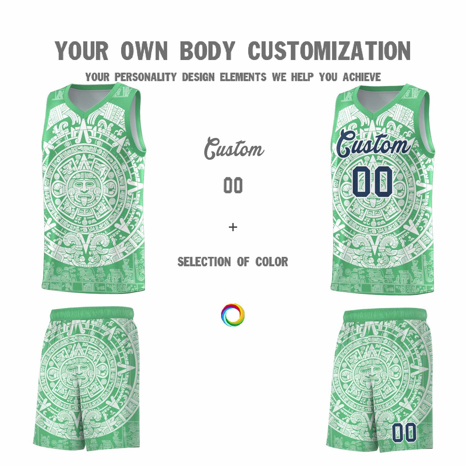Custom Youth Basketball Jerseys White Aztec Sun Stone Design Team Uniform