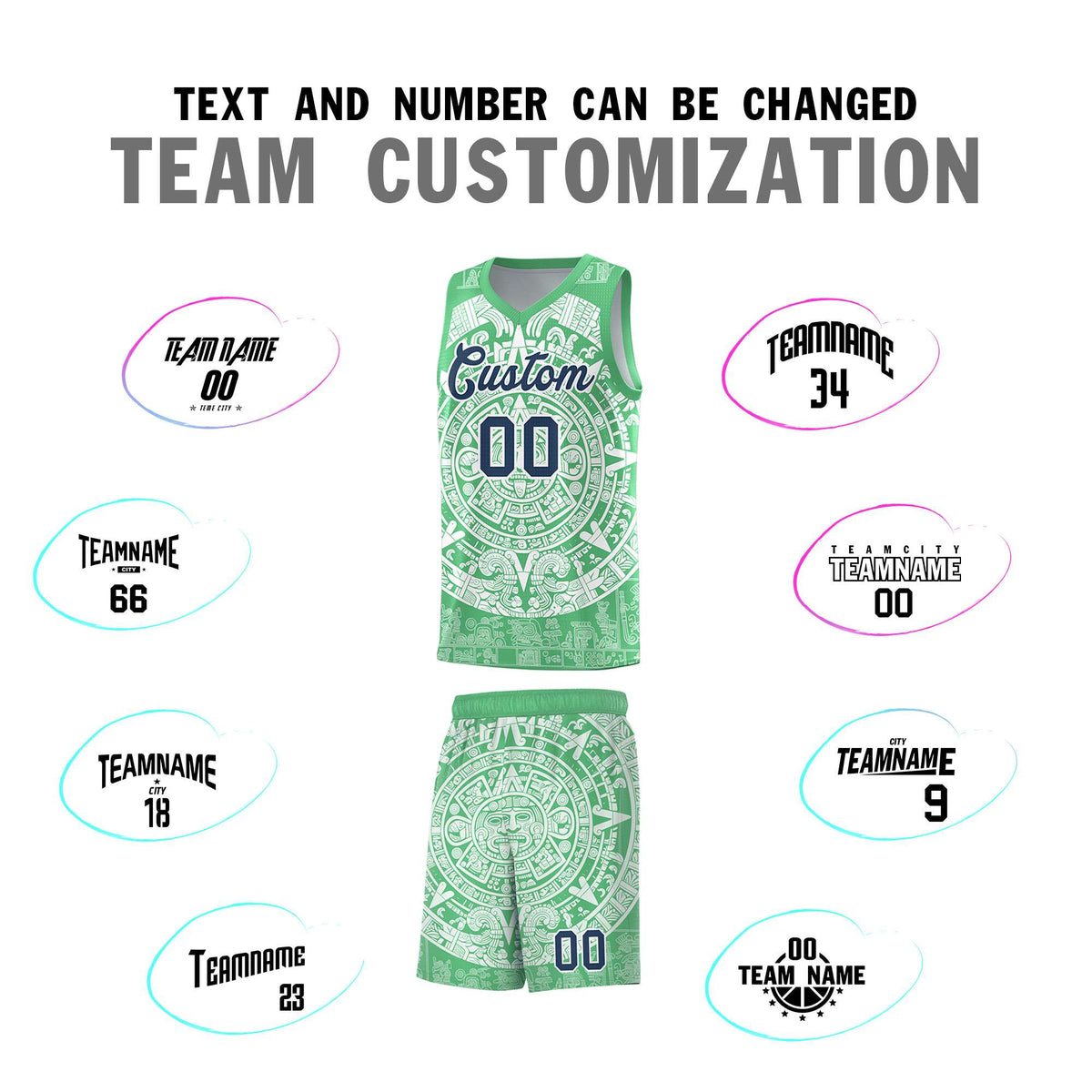 Custom Youth Basketball Jerseys White Aztec Sun Stone Design Team Uniform