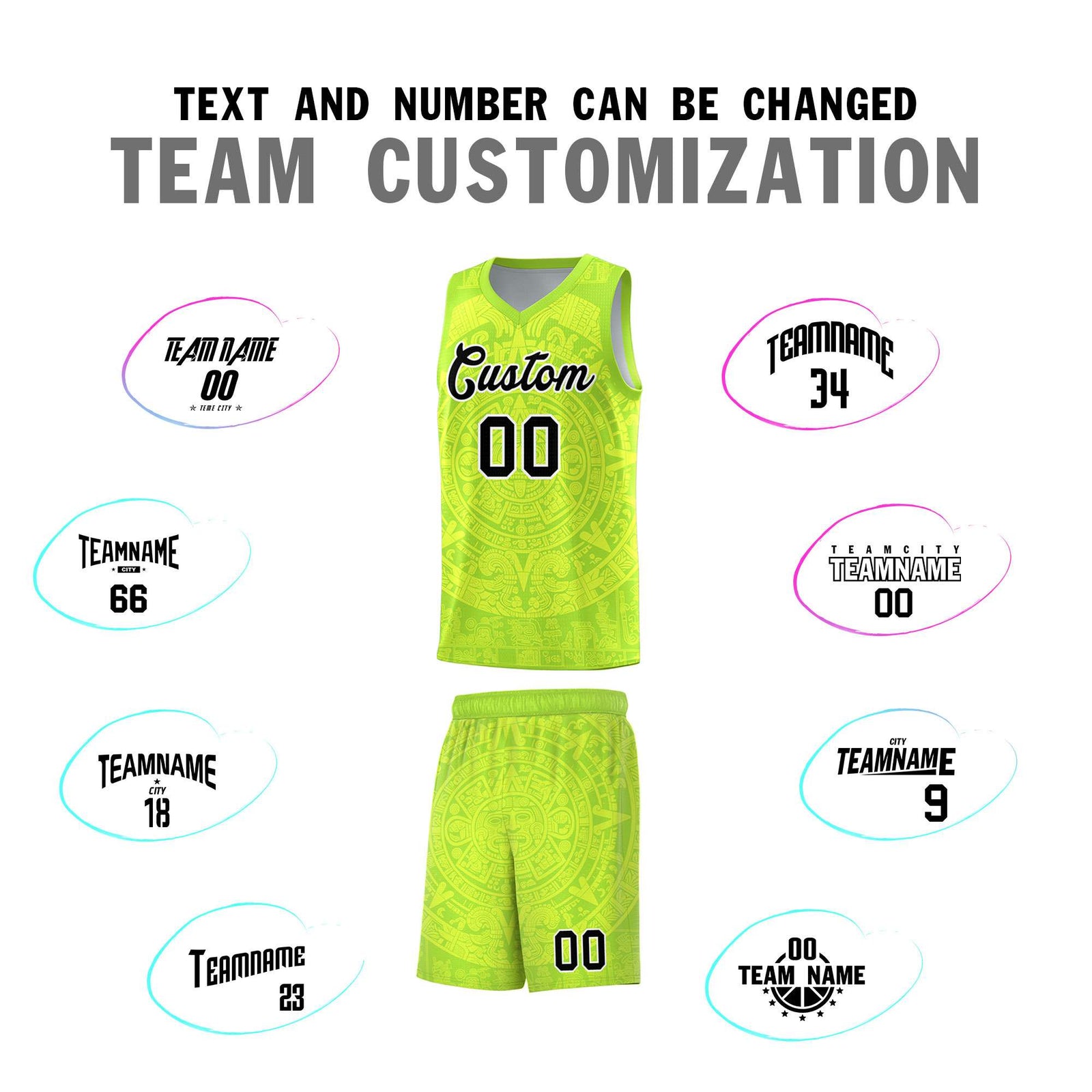Custom Youth Basketball Jerseys Fluorescent Green Aztec Sun Stone Personalized Uniform
