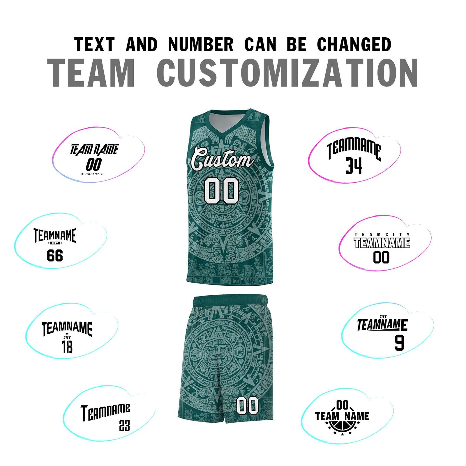 Custom Youth Basketball Jerseys White Aztec Sun Stone Design Team Uniform